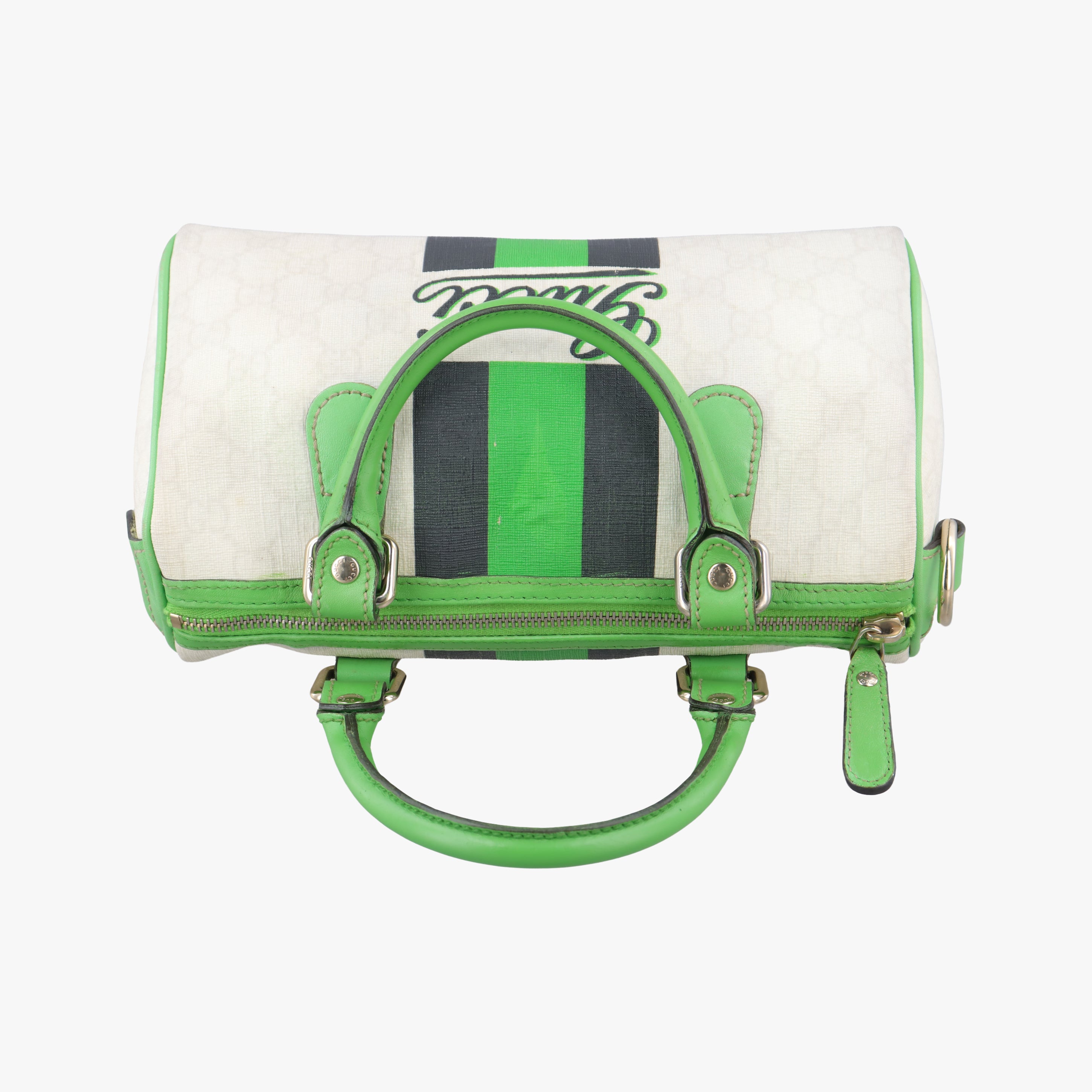 Pre-owned Gucci GG Supreme Tattoo Print Heart Charm Joy Green x White x Black PVC coated canvas 190257 handbag | stylenewstar