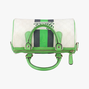 Pre-owned Gucci GG Supreme Tattoo Print Heart Charm Joy Green x White x Black PVC coated canvas 190257 handbag | stylenewstar