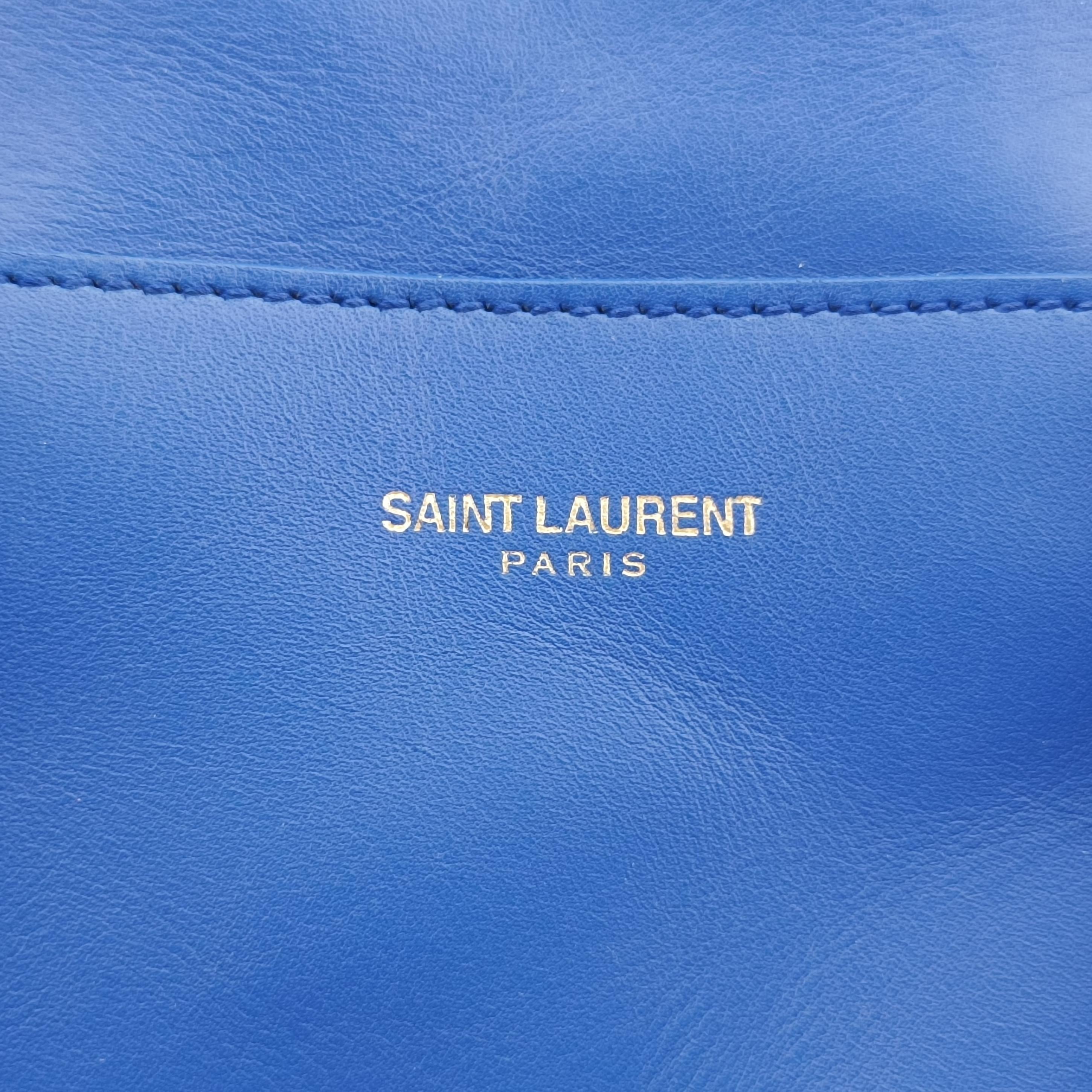 Pre-owned Yves Saint Laurent CLASSIC BABY DUFFLE Blue Leather 330958 shoulderbag | stylenewstar