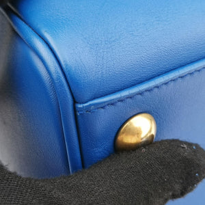 Pre-owned Yves Saint Laurent CLASSIC BABY DUFFLE Blue Leather 330958 shoulderbag | stylenewstar