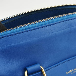 Pre-owned Yves Saint Laurent CLASSIC BABY DUFFLE Blue Leather 330958 shoulderbag | stylenewstar