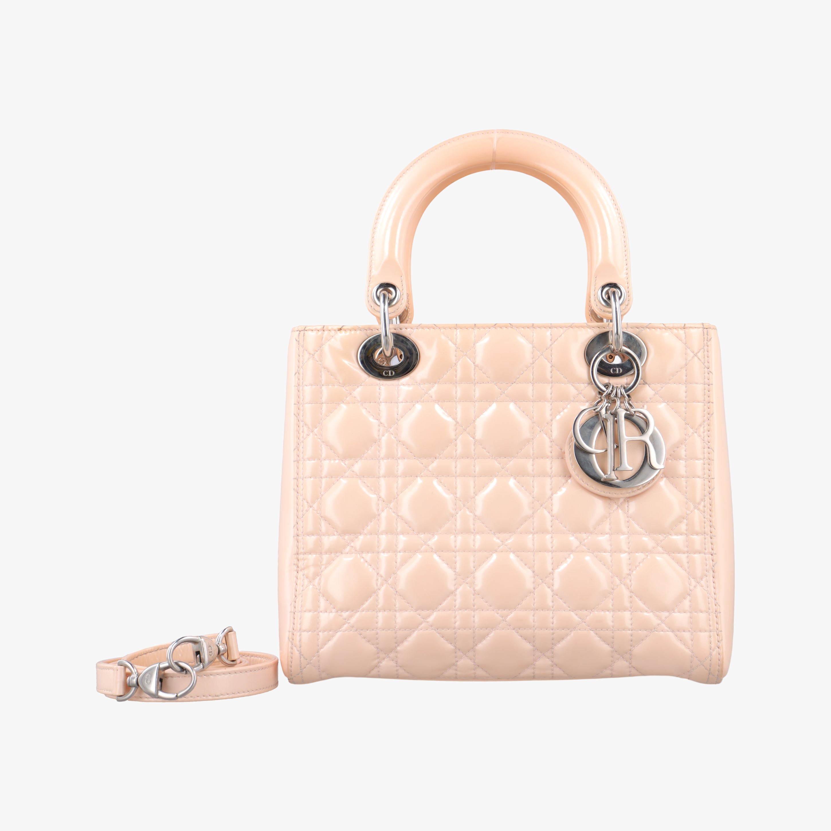 Pre-owned Christian Dior Lady Dior Beige Patent  shoulderbag | stylenewstar