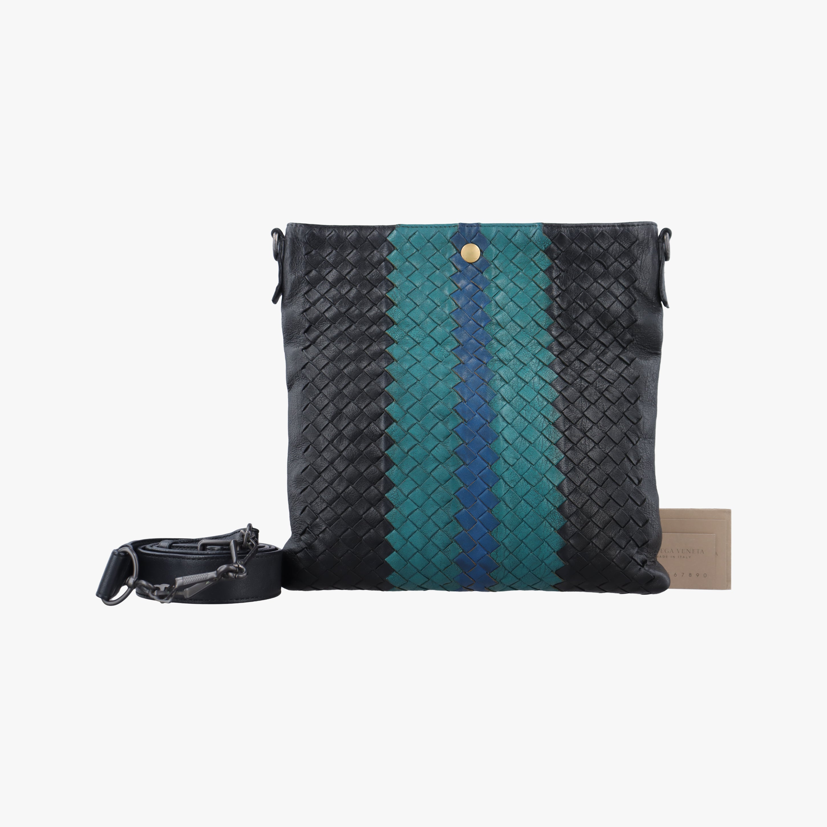 Pre-owned Bottega Veneta Intrecciato Black x Blue x Green lambskin  shoulderbag | stylenewstar