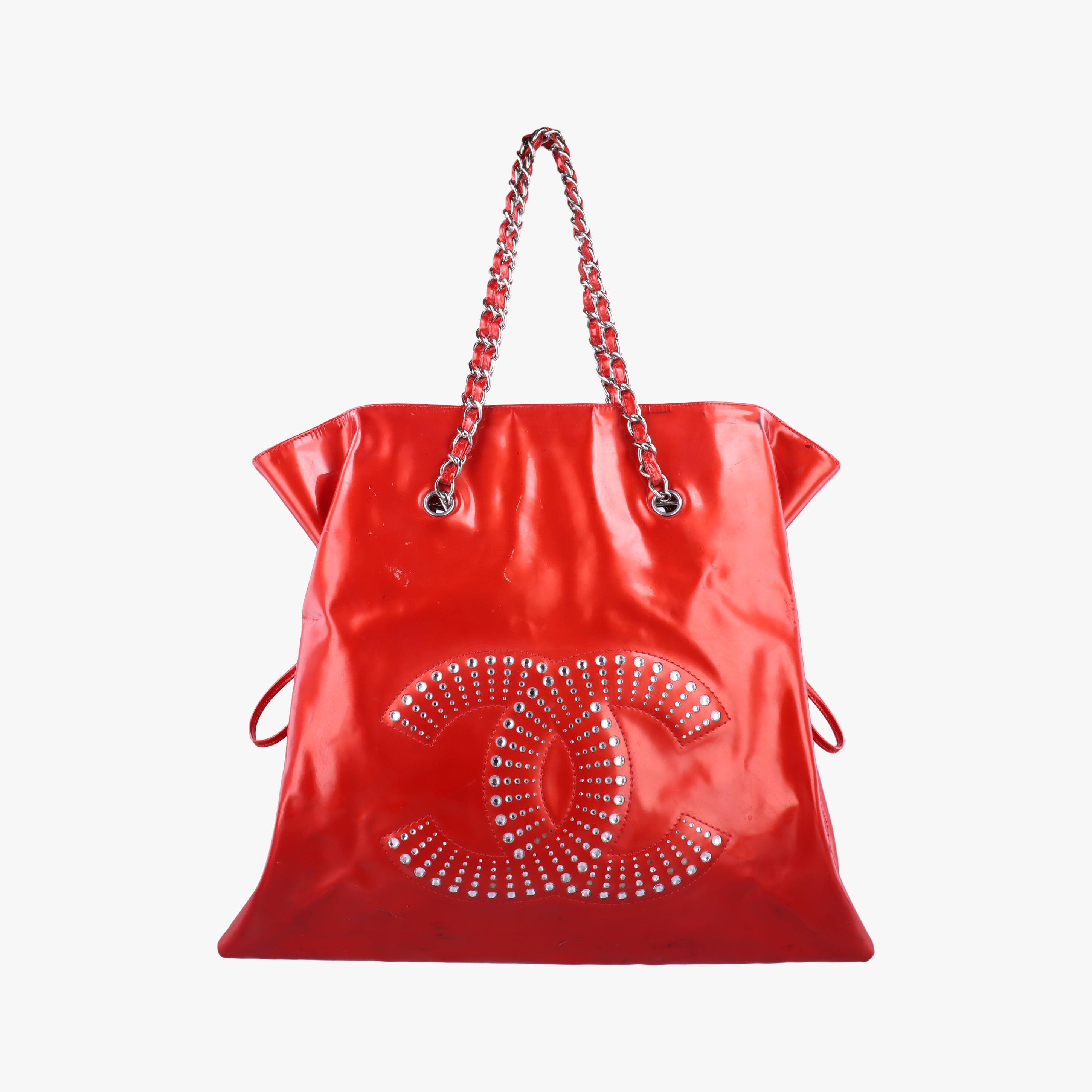 Pre-owned Chanel Strass Bon Bon Crystal Red Patent A47741 shoulderbag | stylenewstar