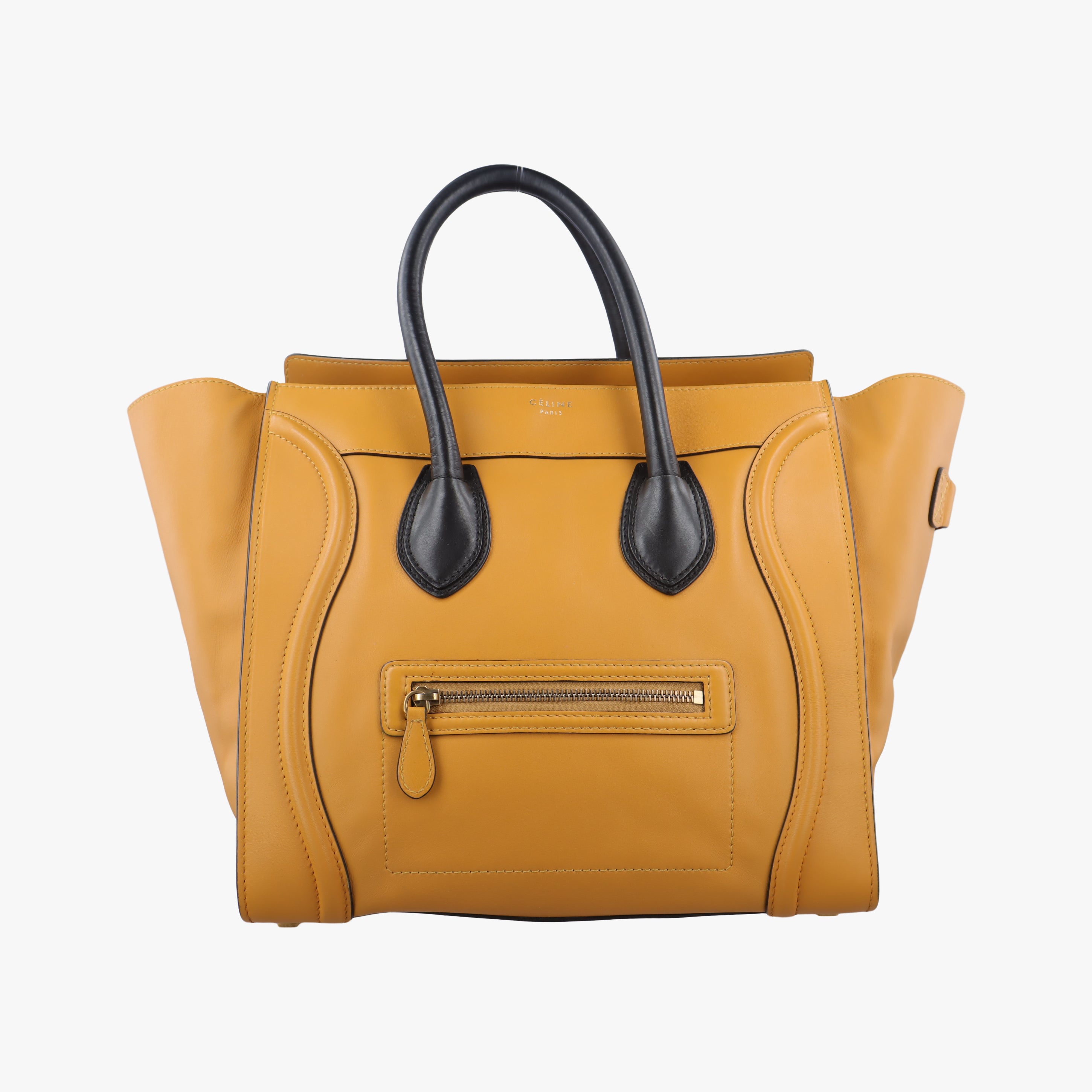 Pre-owned Celine Luggage Mini Shopper Yellow×black Leather  handbag | stylenewstar