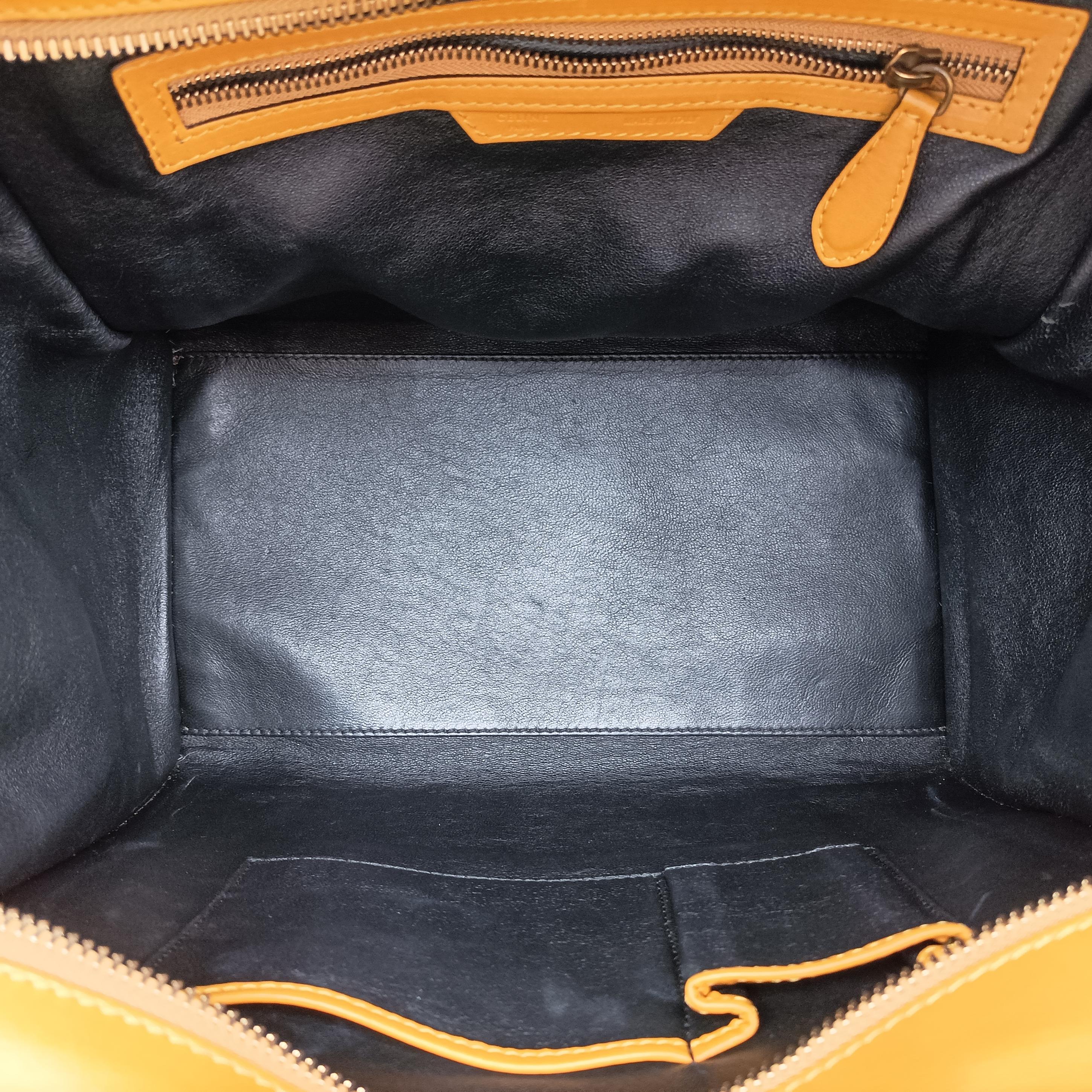 Pre-owned Celine Luggage Mini Shopper Yellow×black Leather  handbag | stylenewstar