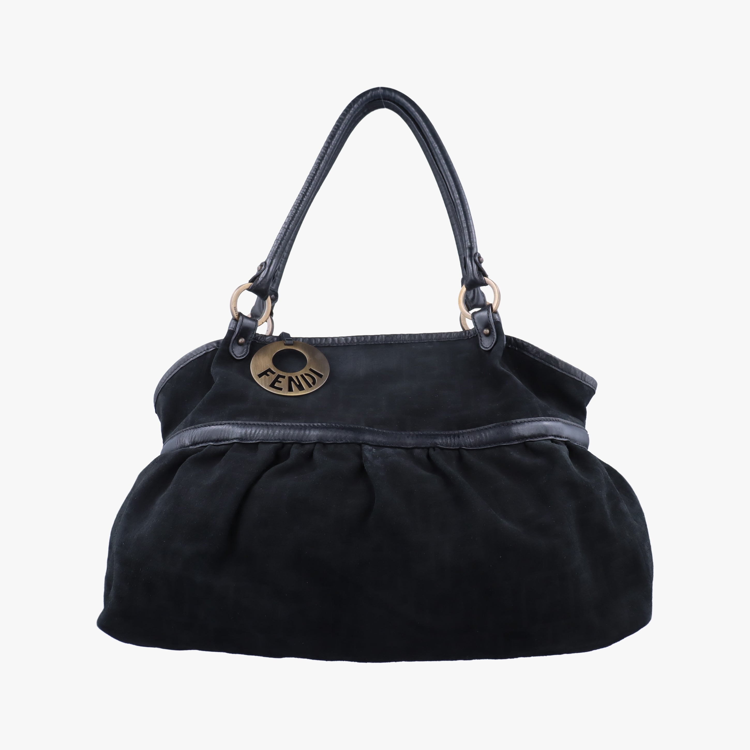 Pre-owned Fendi Zucca Print Black Suede 8BH186 handbag | stylenewstar