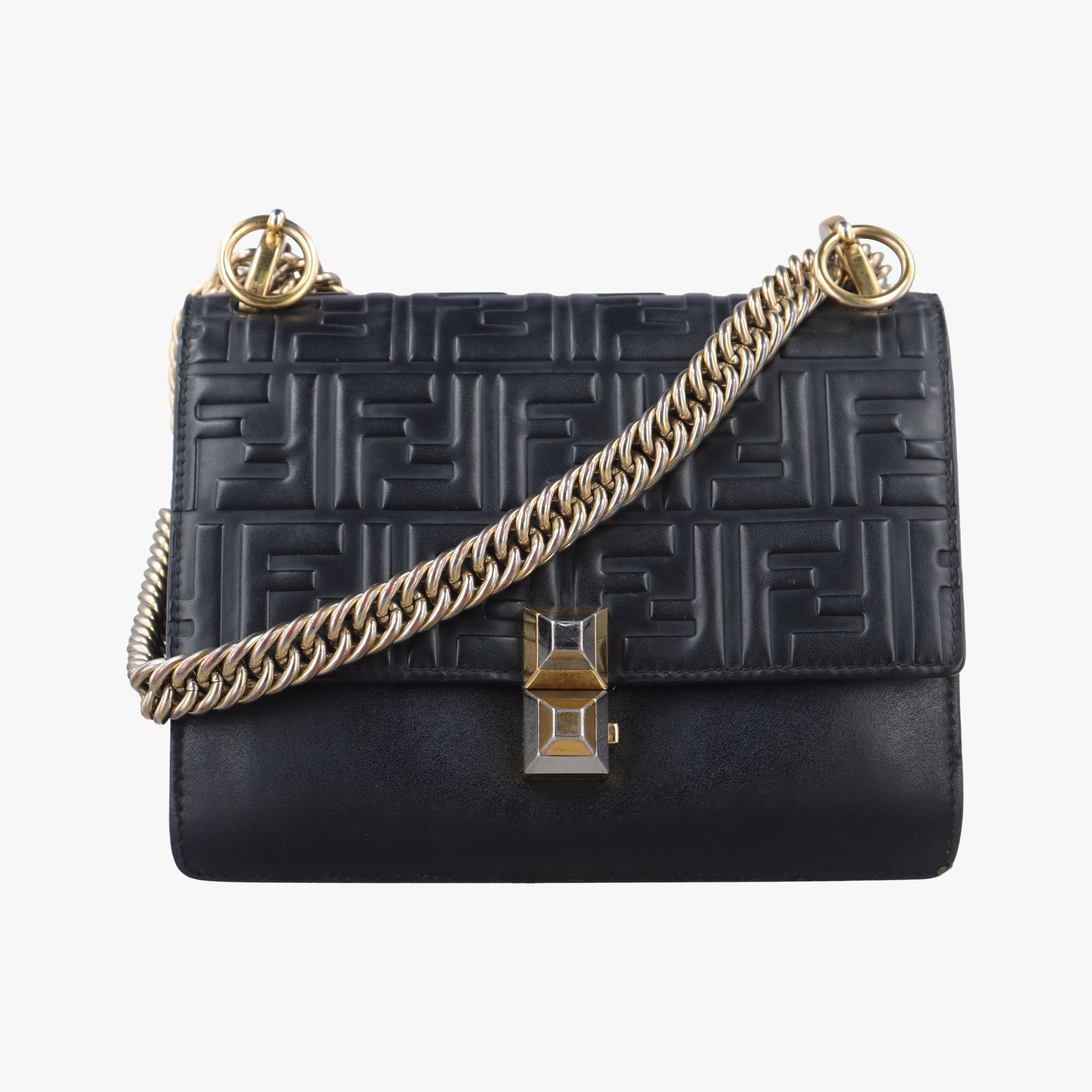 Pre-owned Fendi KAN I Black Leather 8M0381 shoulderbag | stylenewstar