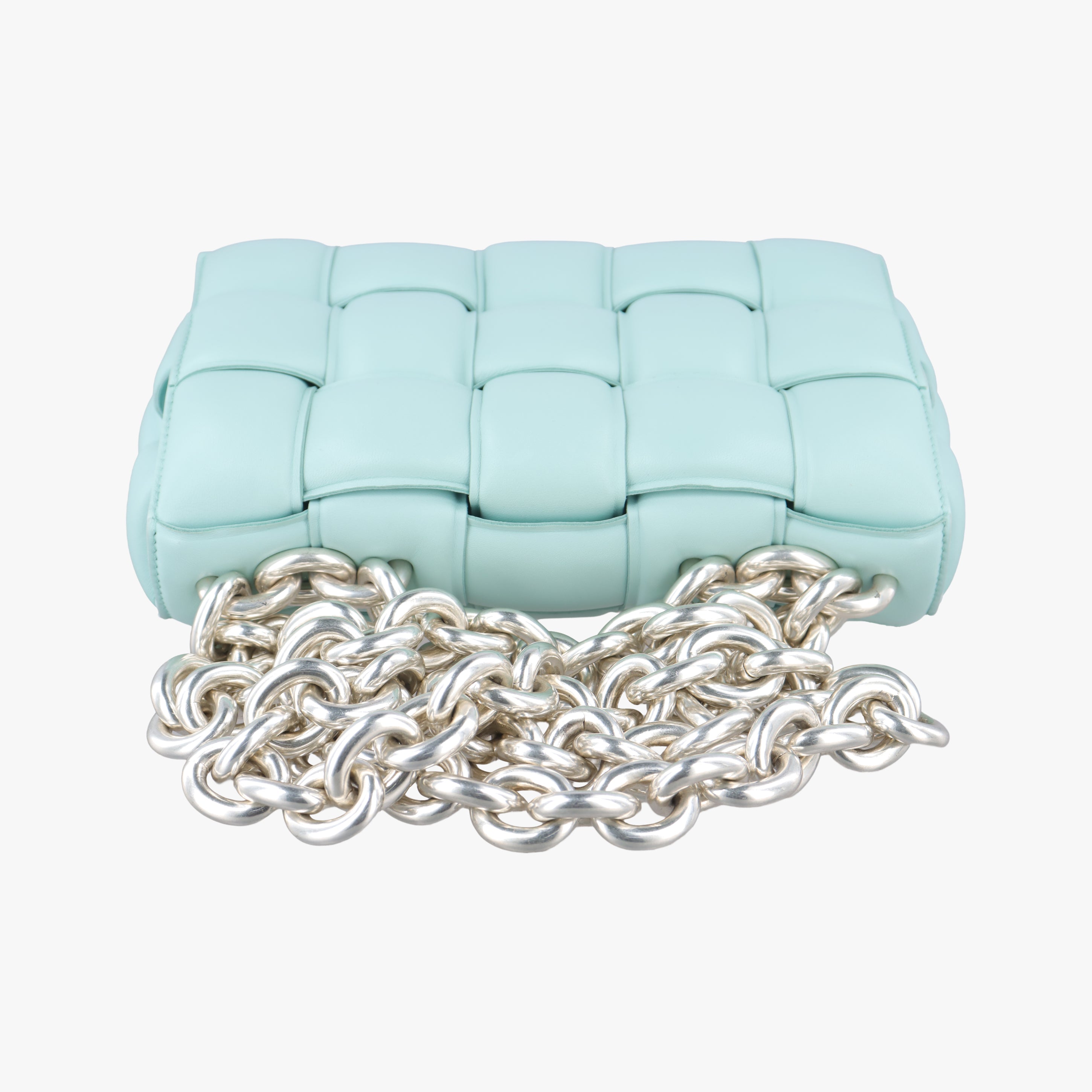 Pre-owned Bottega Veneta The Chain Cassette Blue lambskin  shoulderbag | stylenewstar