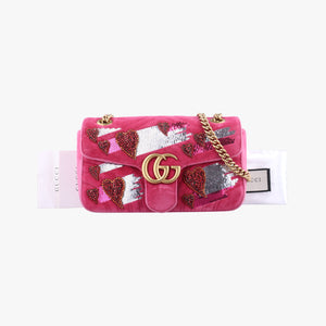 Pre-owned Gucci GG Marmont Pink velour 443497 shoulderbag | stylenewstar