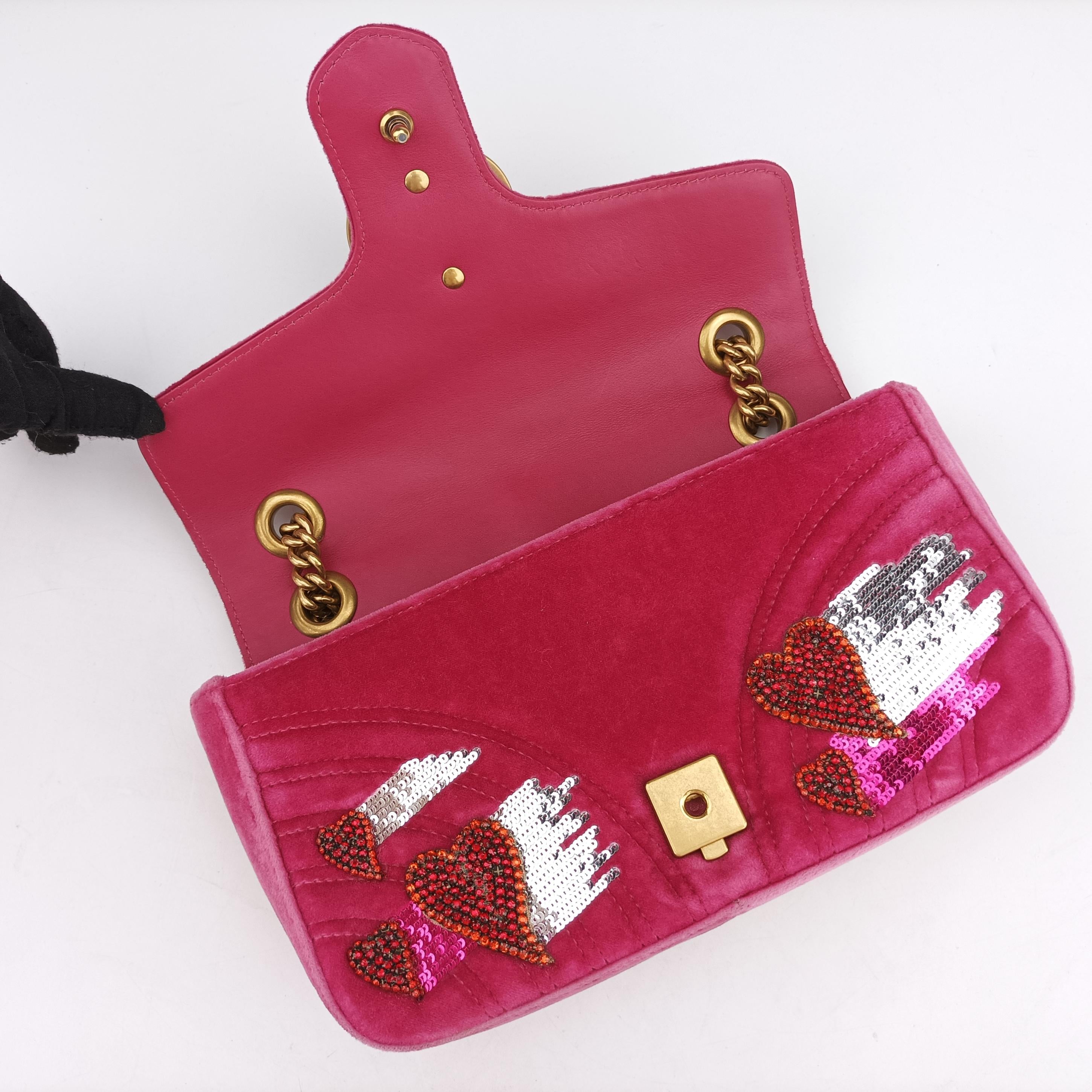 Pre-owned Gucci GG Marmont Pink velour 443497 shoulderbag | stylenewstar