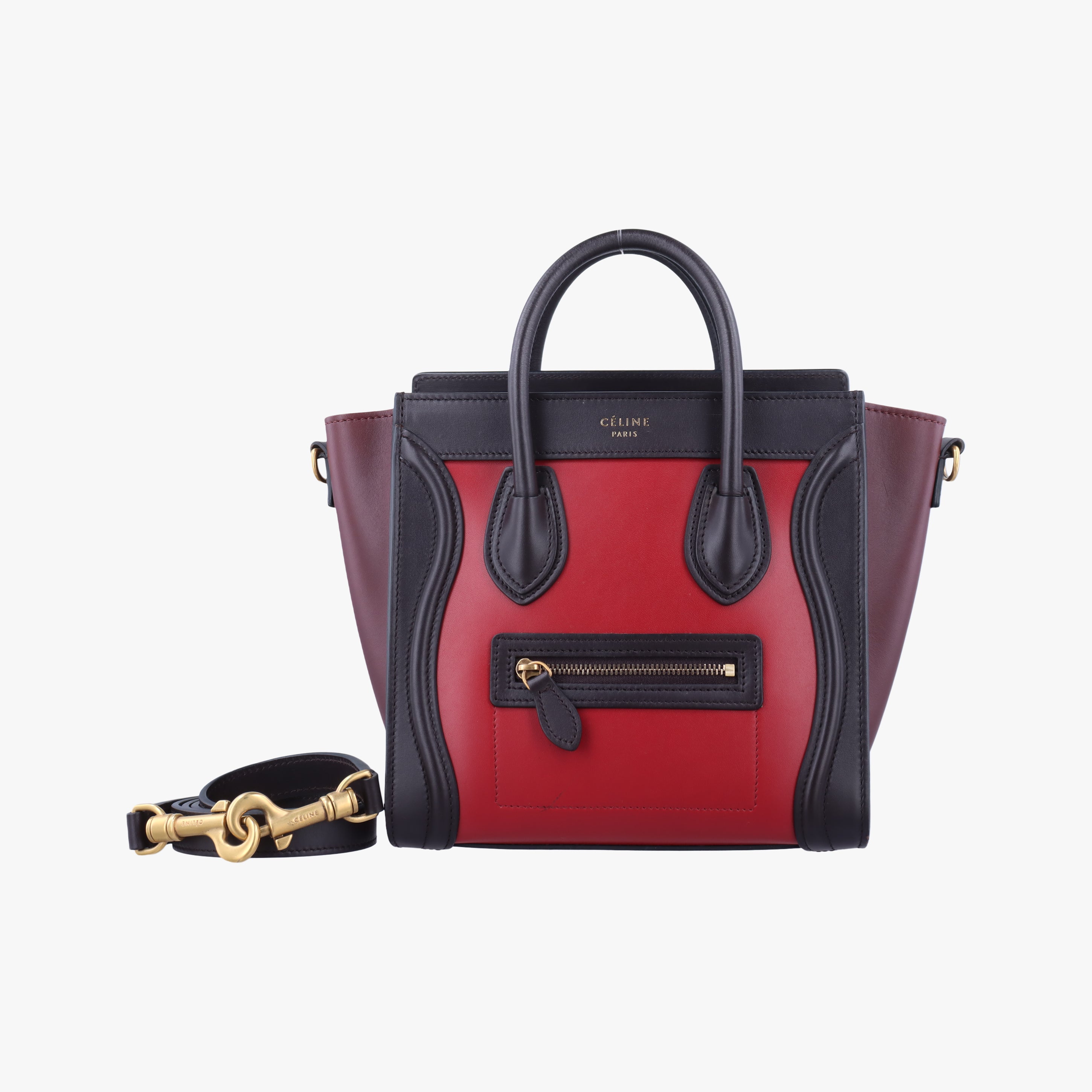 Vintage Celine luggage nano shopper Black×Red×Burgundy Leather  shoulderbag | stylenewstar