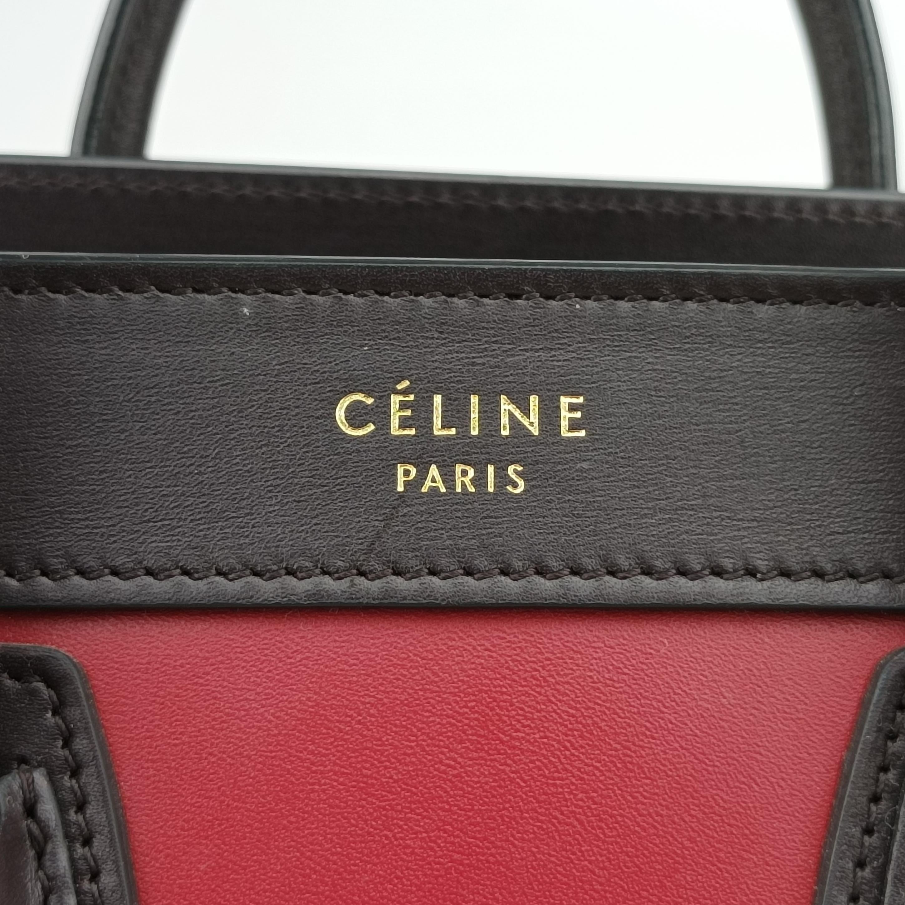 Vintage Celine luggage nano shopper Black×Red×Burgundy Leather  shoulderbag | stylenewstar