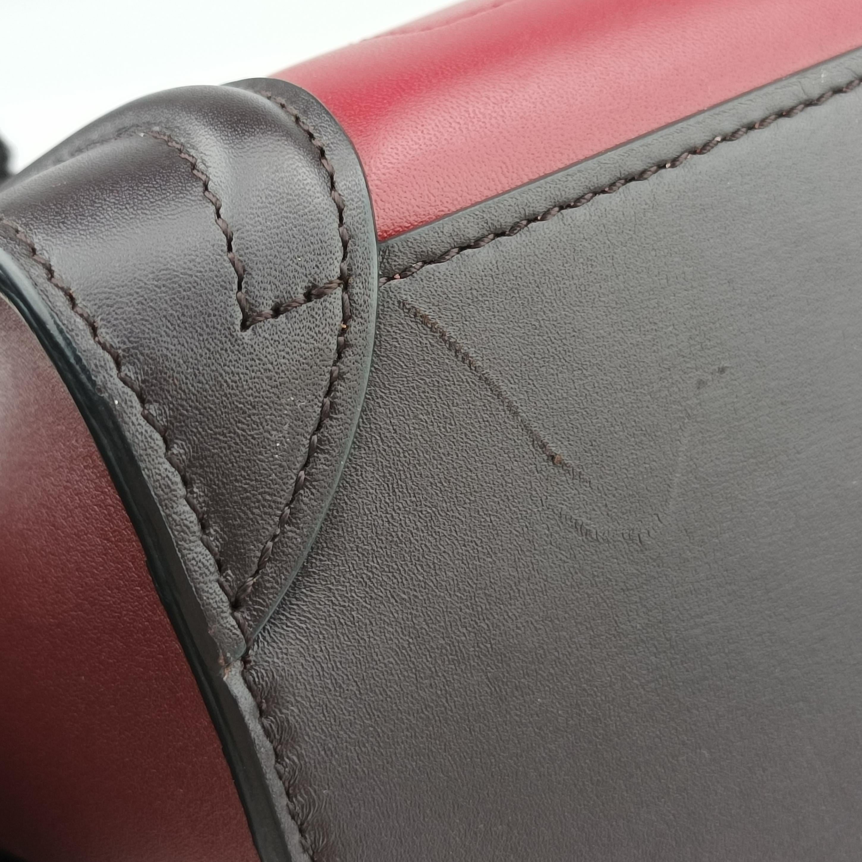 Vintage Celine luggage nano shopper Black×Red×Burgundy Leather  shoulderbag | stylenewstar