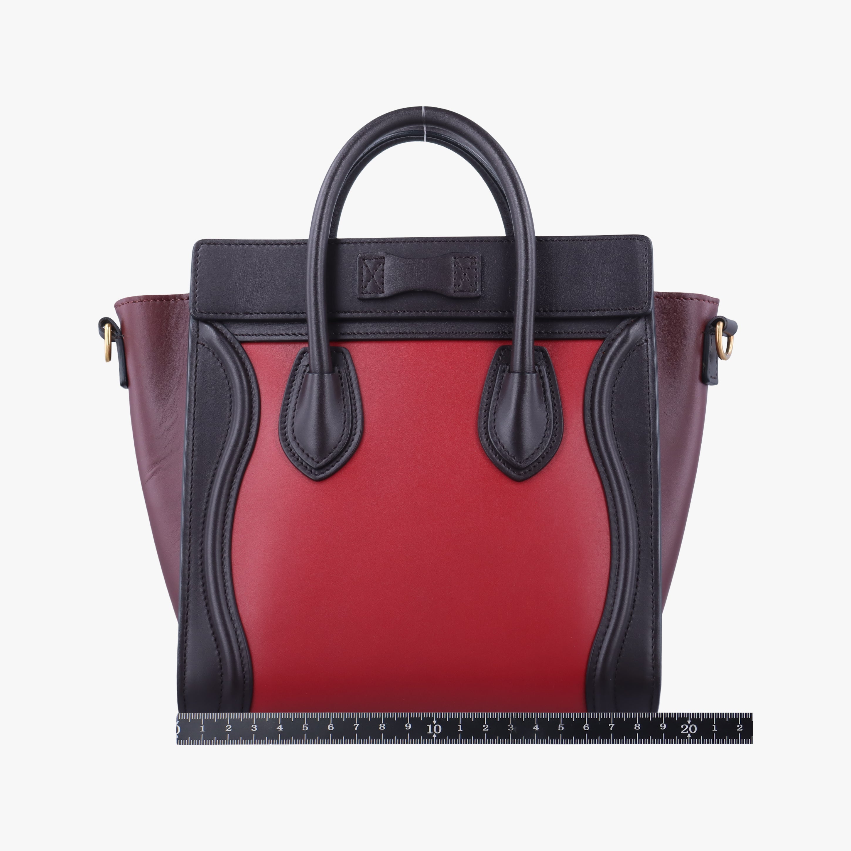 Vintage Celine luggage nano shopper Black×Red×Burgundy Leather  shoulderbag | stylenewstar