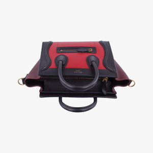 Vintage Celine luggage nano shopper Black×Red×Burgundy Leather  shoulderbag | stylenewstar