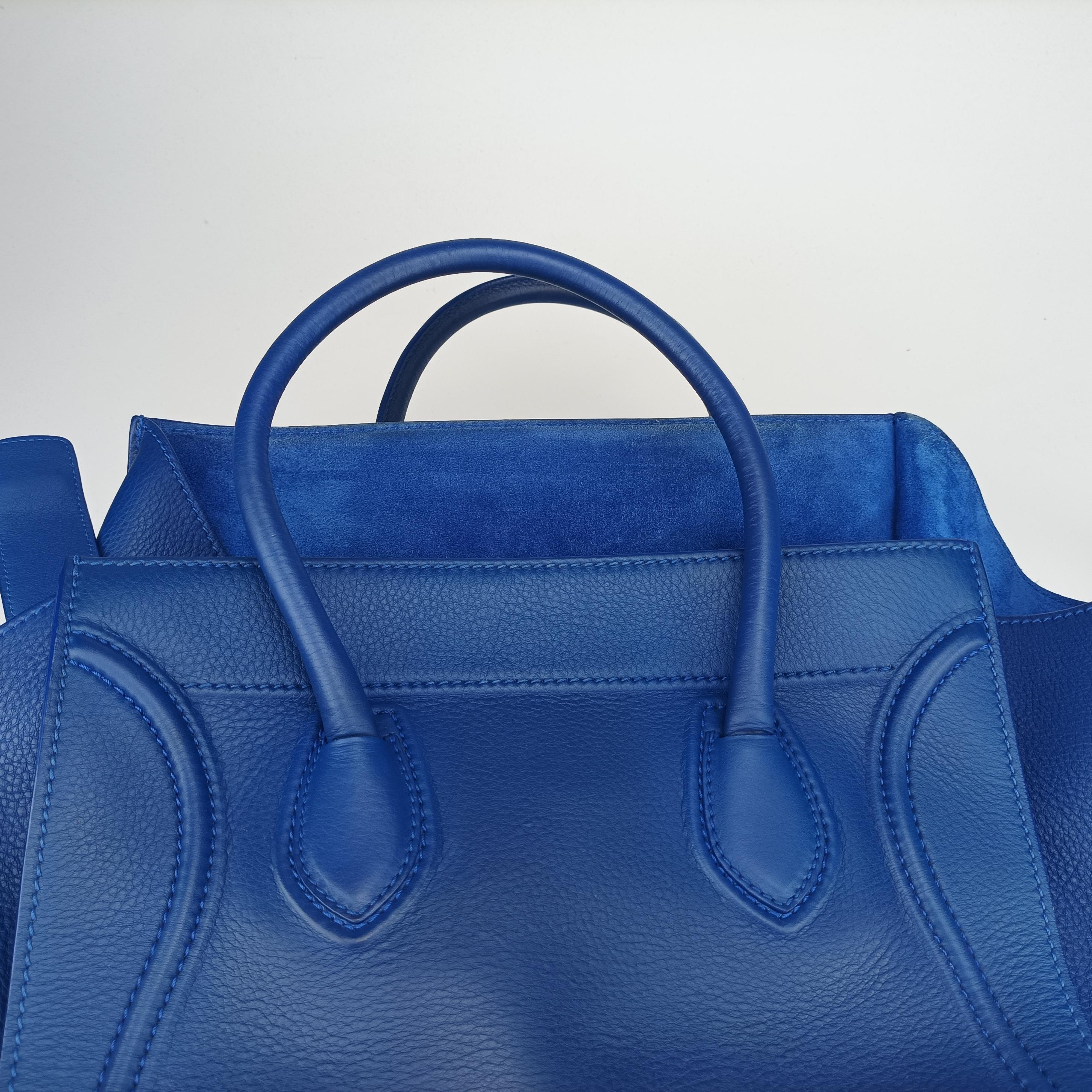 Pre-owned Celine Luggage Square Phantom Blue Leather  handbag | stylenewstar