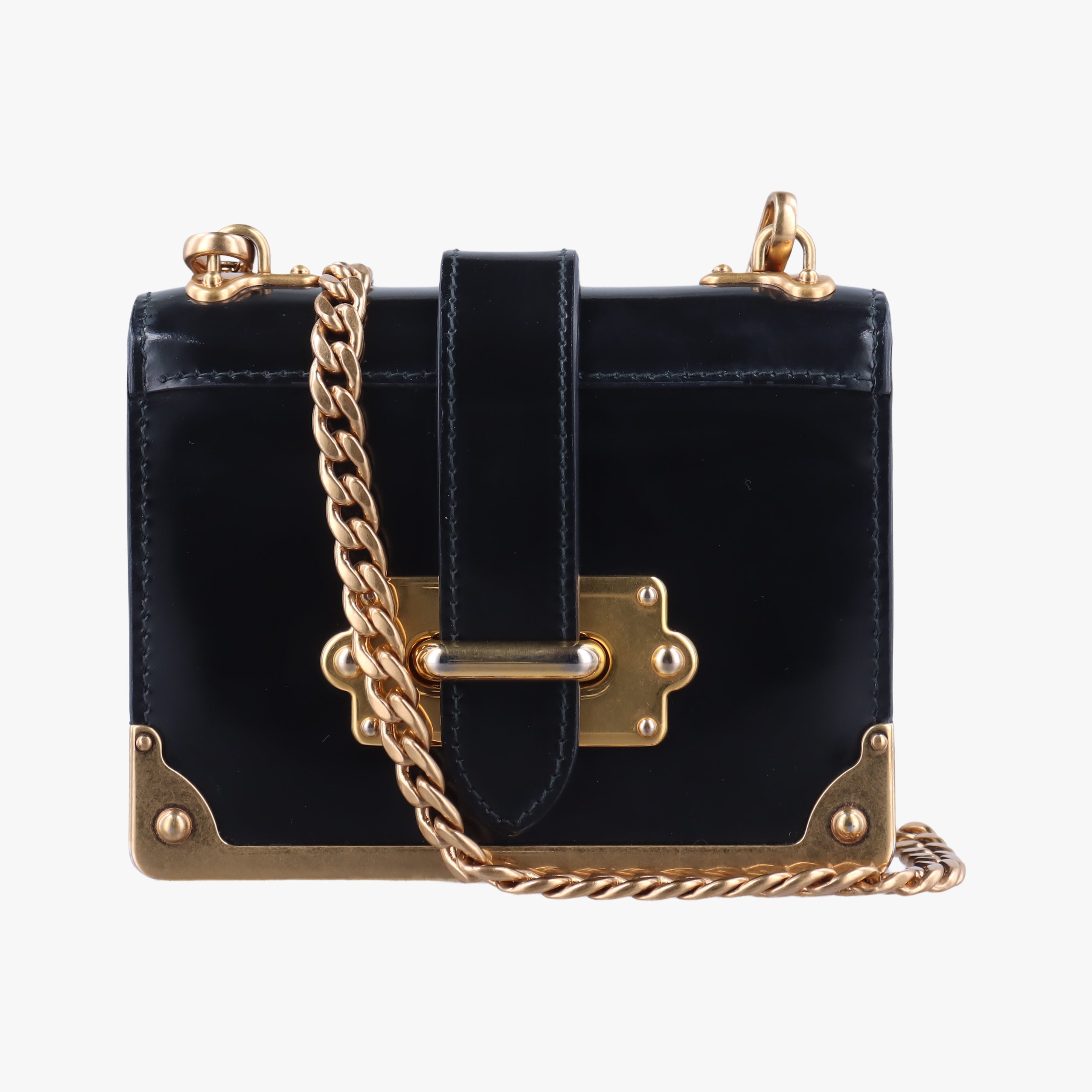 Pre-owned Prada Cahier Black Leather  shoulderbag | stylenewstar