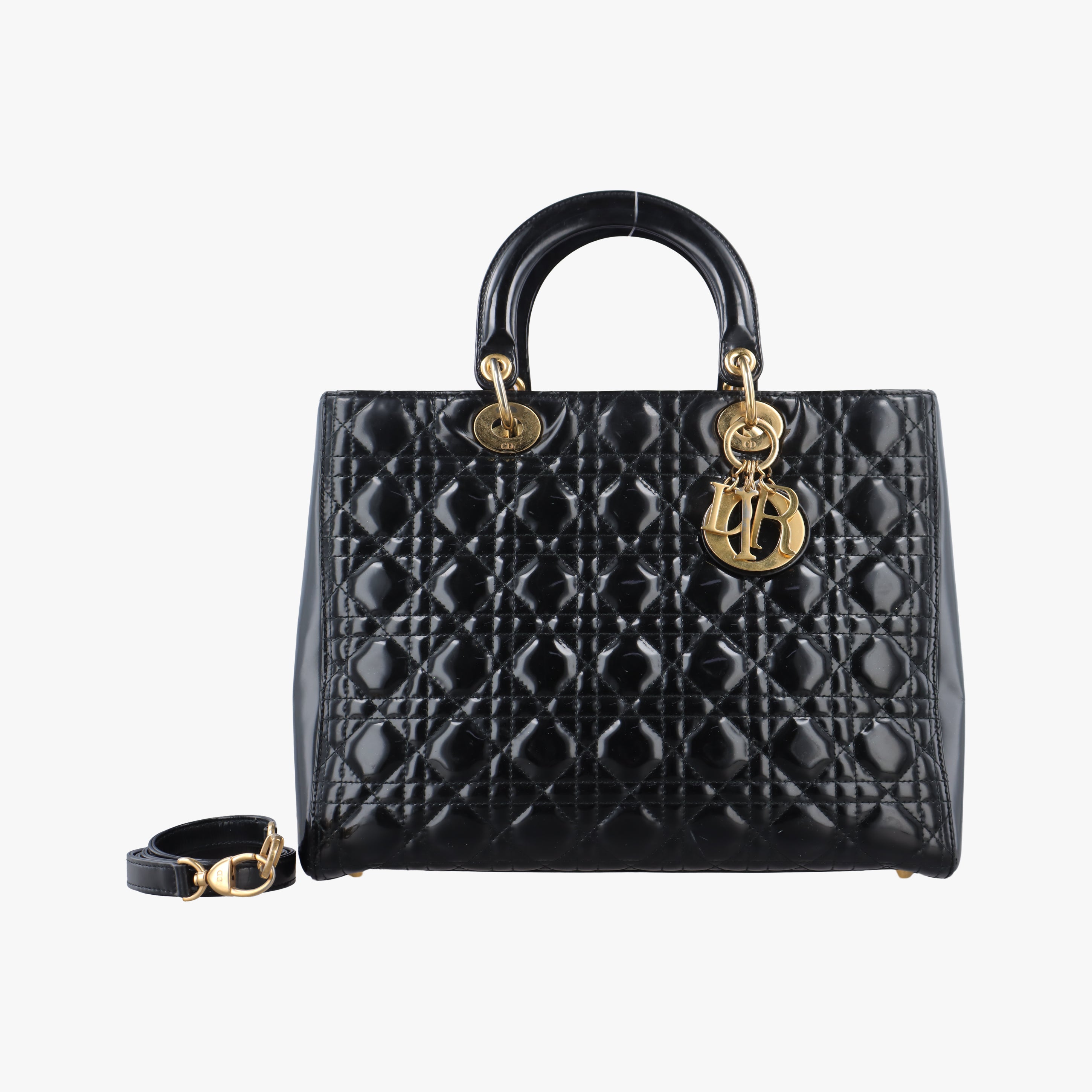 Pre-owned Christian Dior Lady Dior Black Patent  shoulderbag | stylenewstar