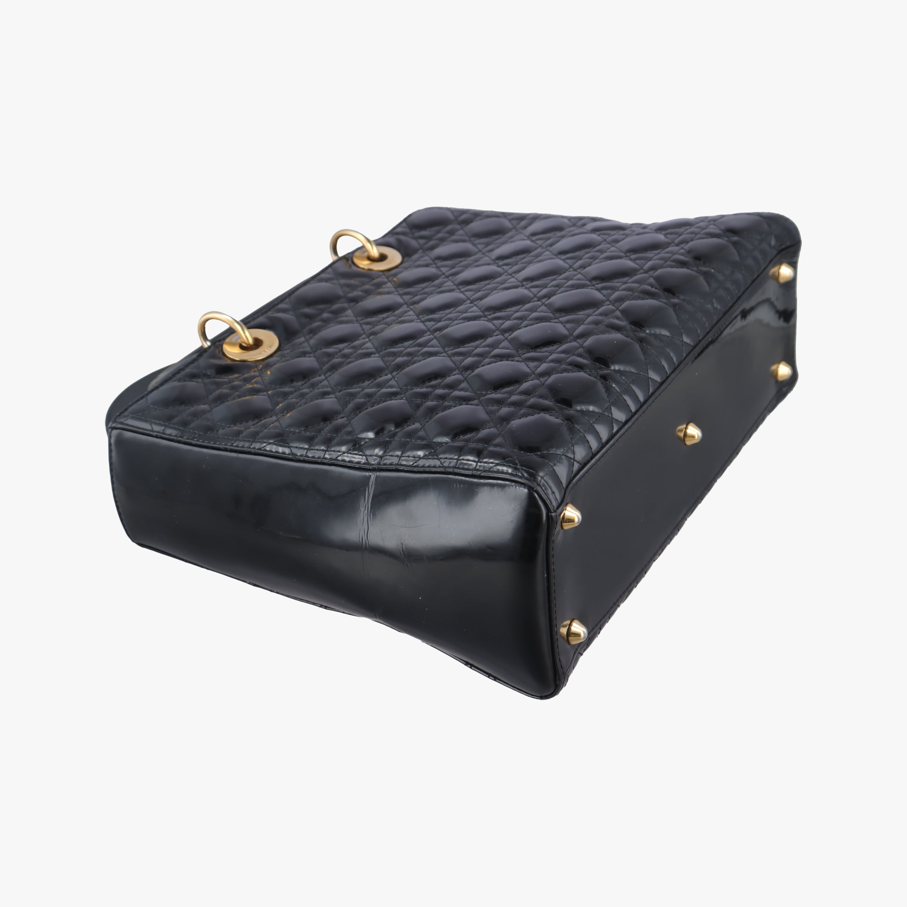 Pre-owned Christian Dior Lady Dior Black Patent  shoulderbag | stylenewstar