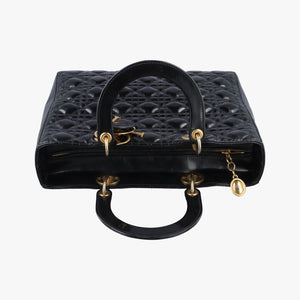 Pre-owned Christian Dior Lady Dior Black Patent  shoulderbag | stylenewstar