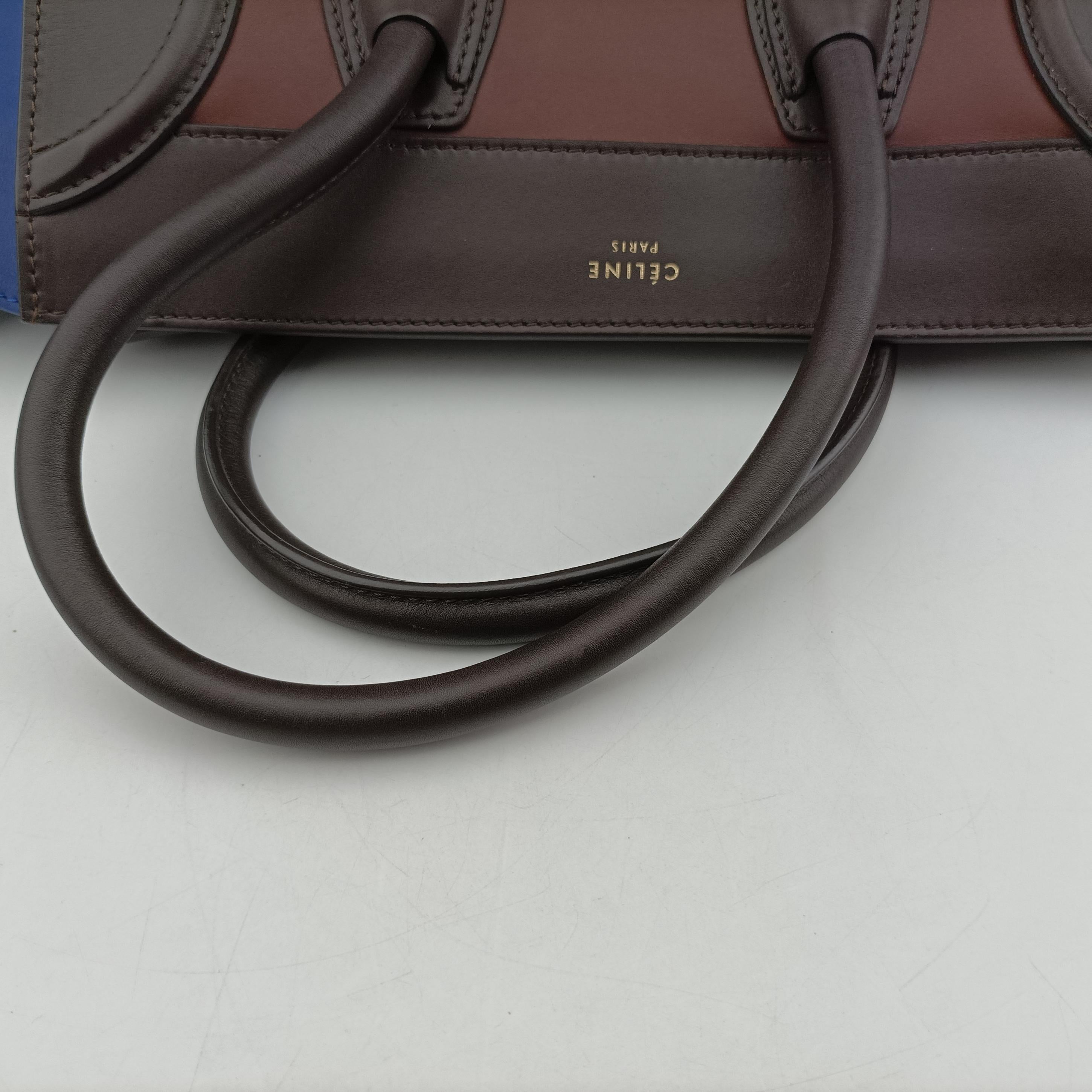 Vintage Celine Luggage Mini Shopper Brown×blue×red Leather  handbag | stylenewstar