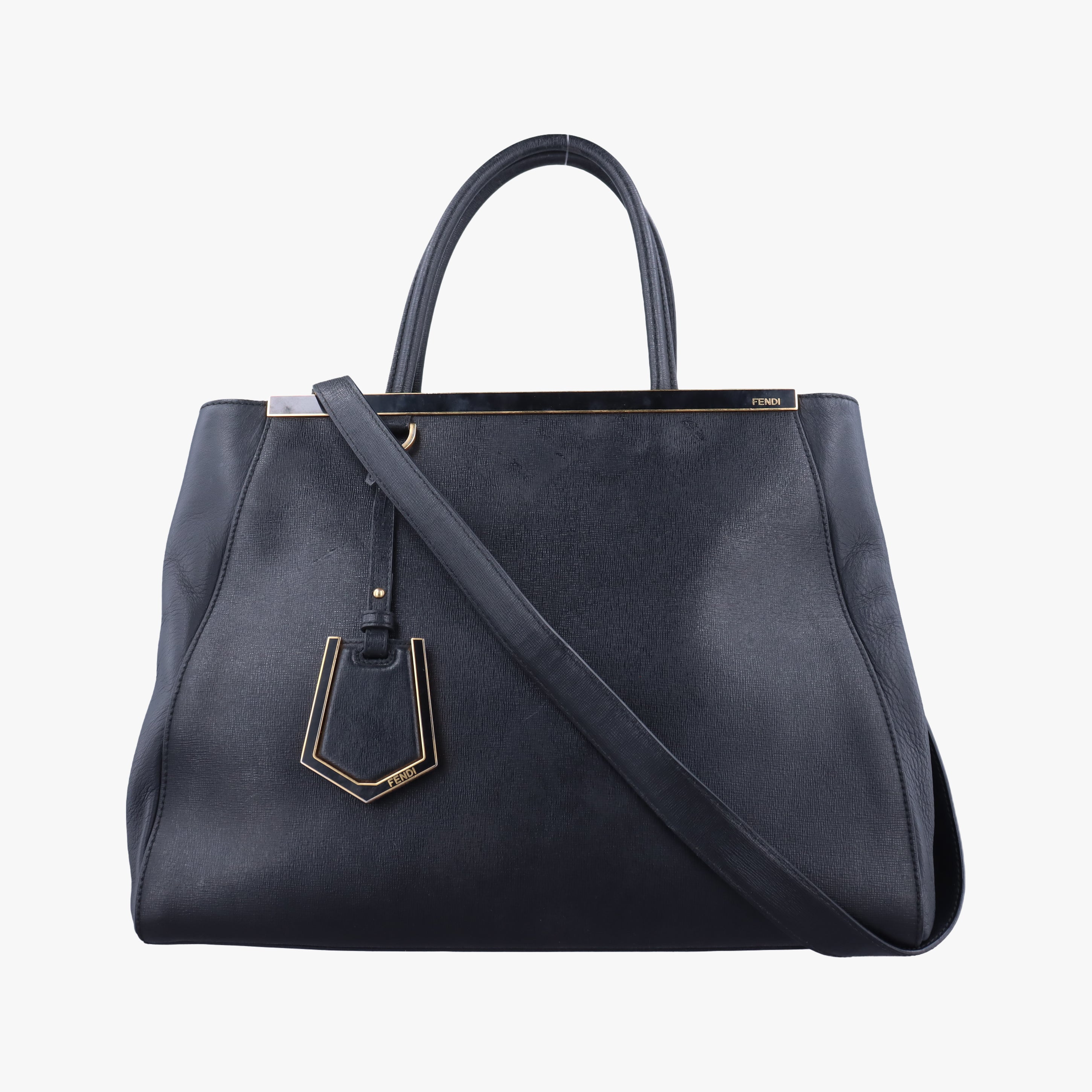 Pre-owned Fendi 2 JOURS Black Leather 8BH250 shoulderbag | stylenewstar