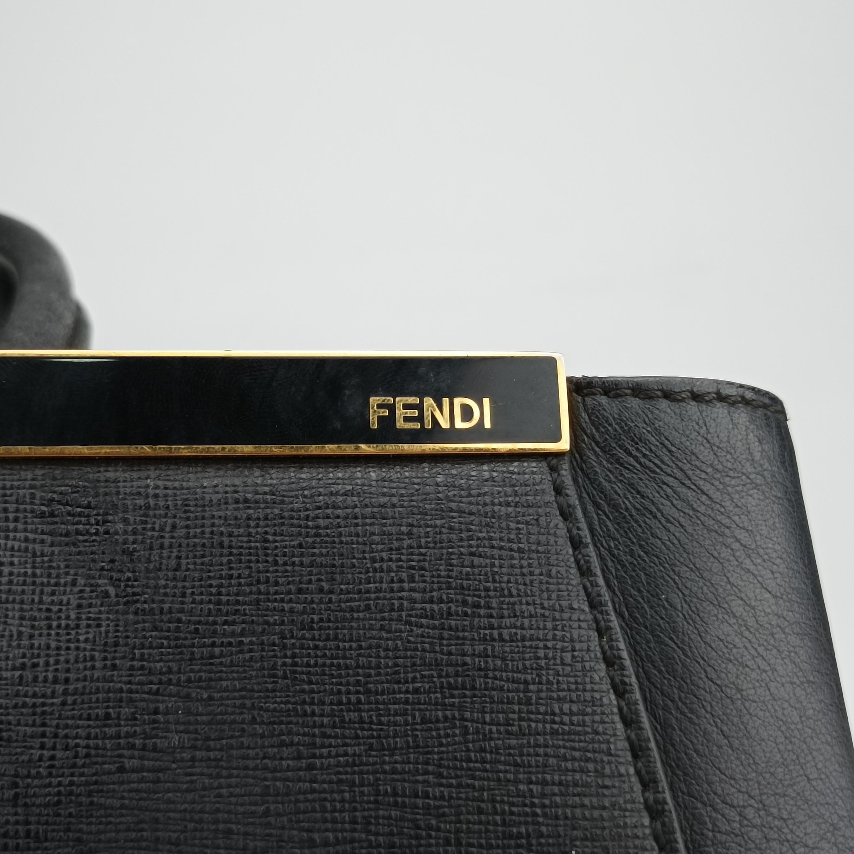 Pre-owned Fendi 2 JOURS Black Leather 8BH250 shoulderbag | stylenewstar