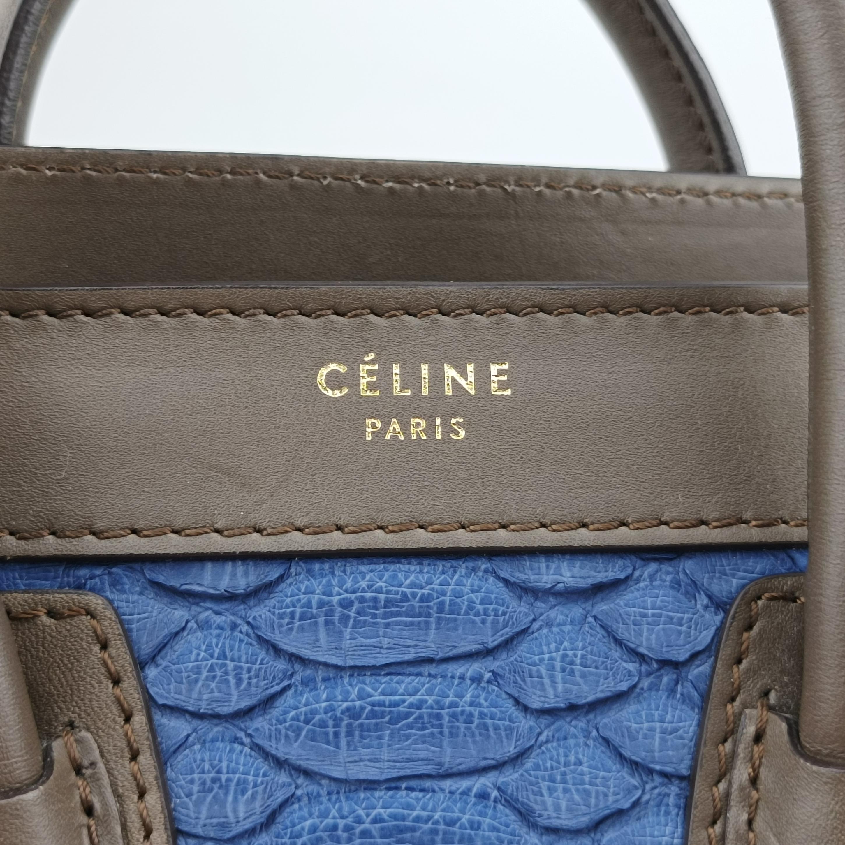 Pre-owned Celine luggage nano shopper Blue×white×Brown snakeskin  shoulderbag | stylenewstar