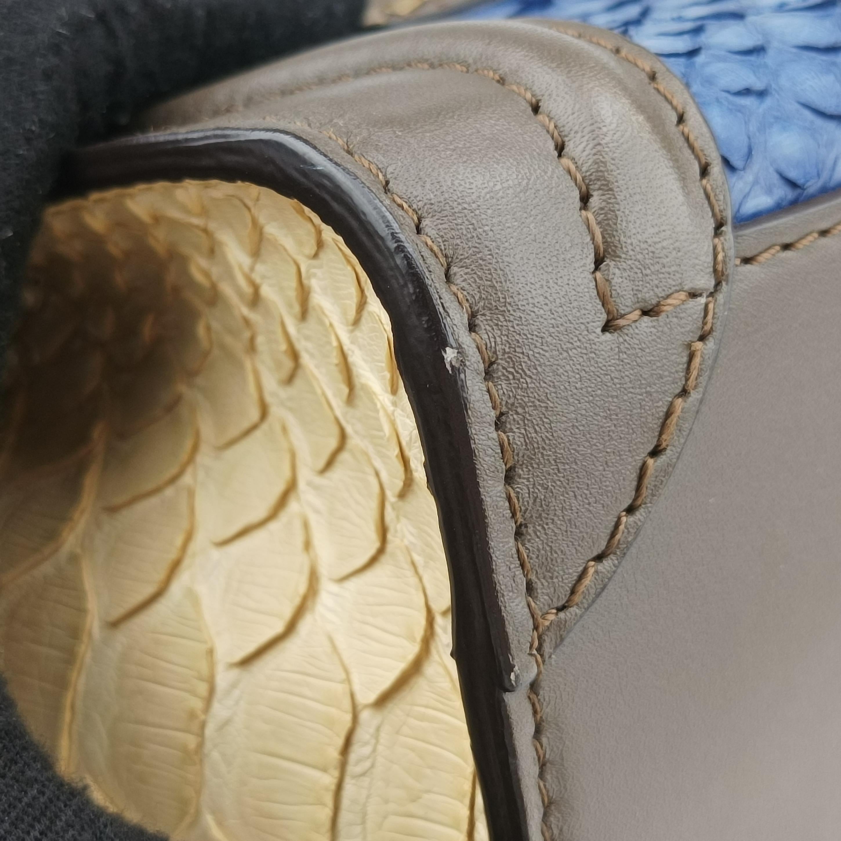 Pre-owned Celine luggage nano shopper Blue×white×Brown snakeskin  shoulderbag | stylenewstar