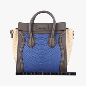 Pre-owned Celine luggage nano shopper Blue×white×Brown snakeskin  shoulderbag | stylenewstar