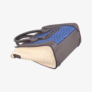 Pre-owned Celine luggage nano shopper Blue×white×Brown snakeskin  shoulderbag | stylenewstar