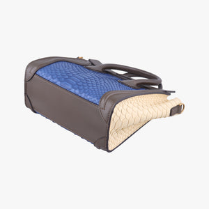 Pre-owned Celine luggage nano shopper Blue×white×Brown snakeskin  shoulderbag | stylenewstar