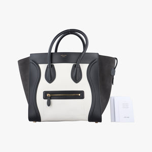 Pre-owned Celine Luggage Mini Shopper Black×white Leather  handbag | stylenewstar