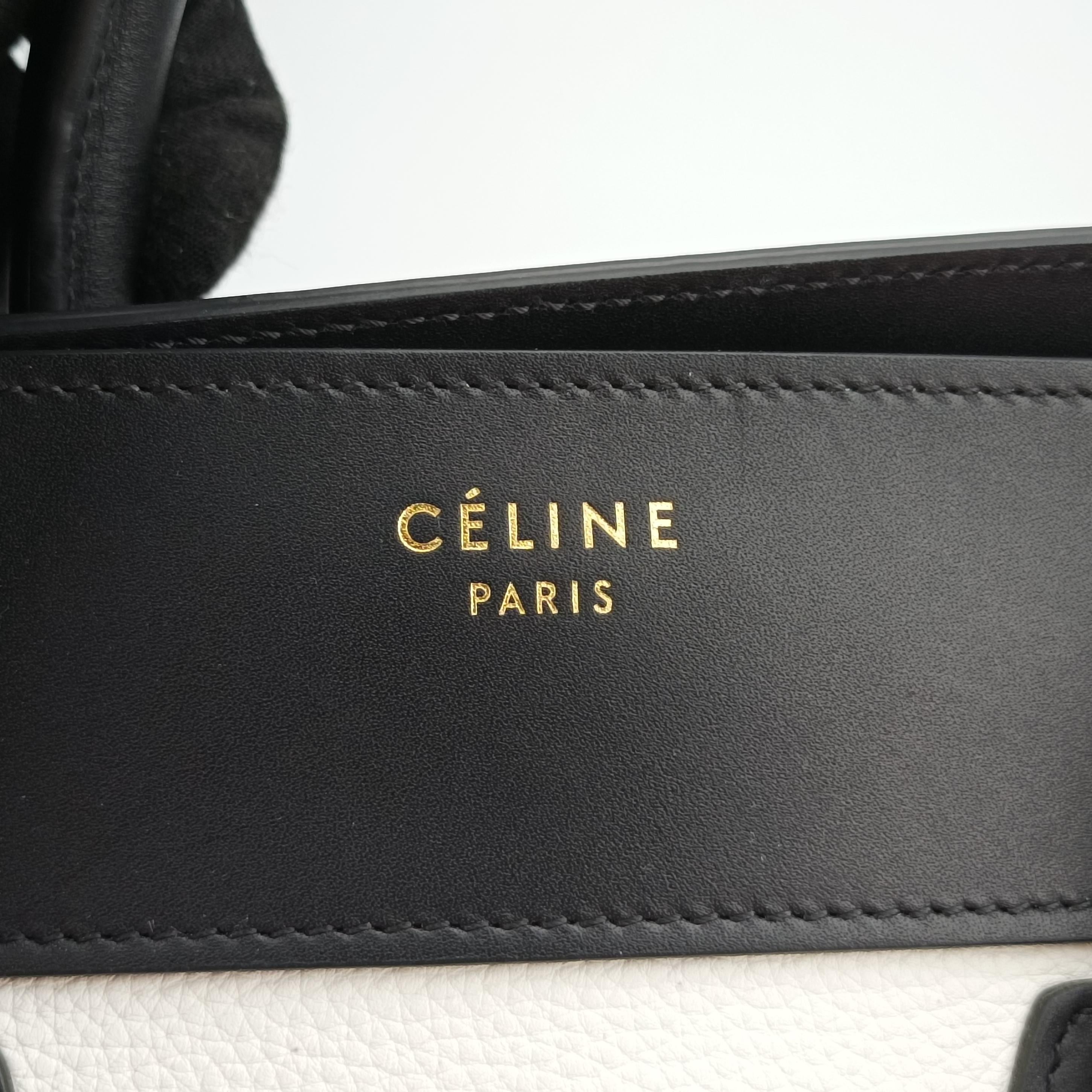 Pre-owned Celine Luggage Mini Shopper Black×white Leather  handbag | stylenewstar