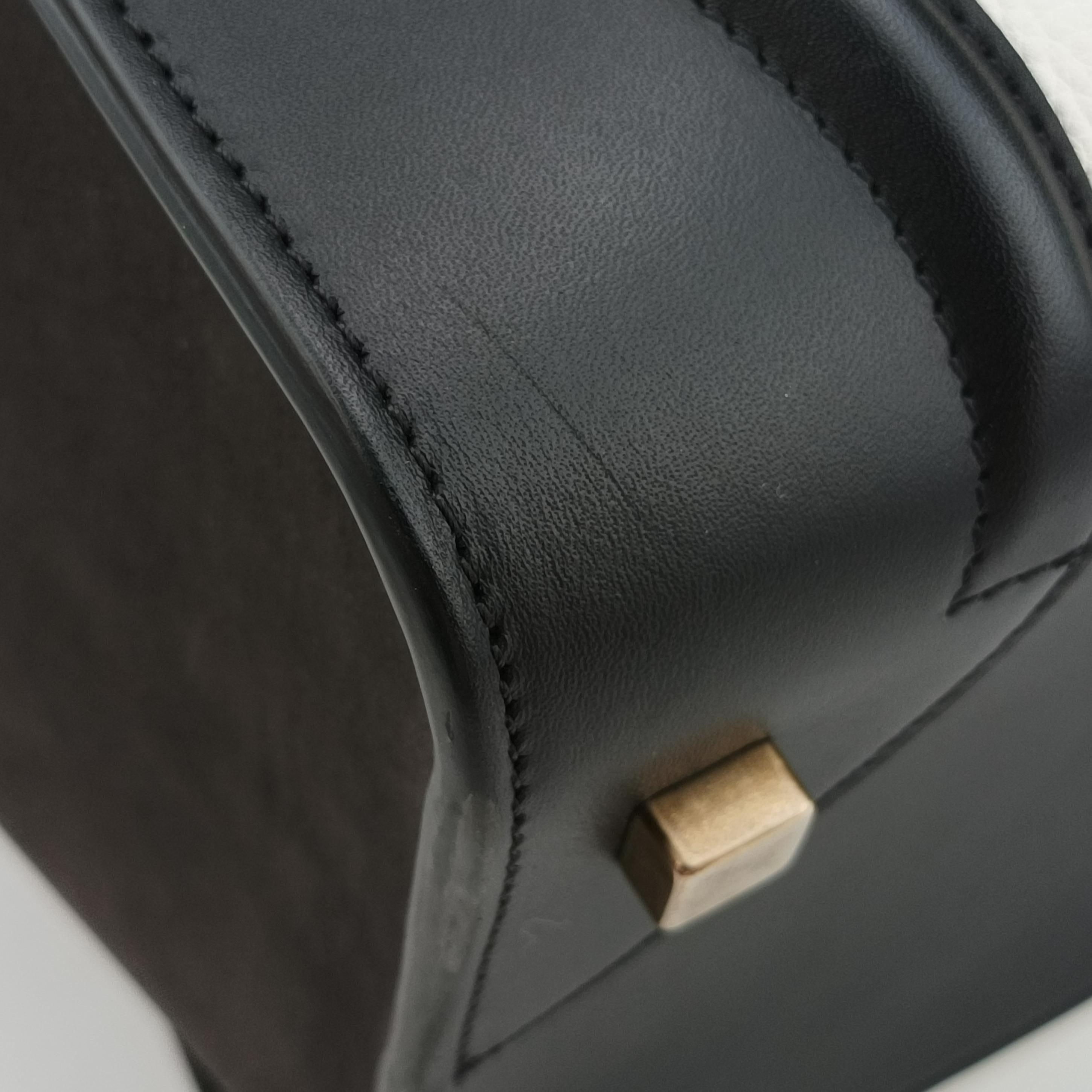 Pre-owned Celine Luggage Mini Shopper Black×white Leather  handbag | stylenewstar