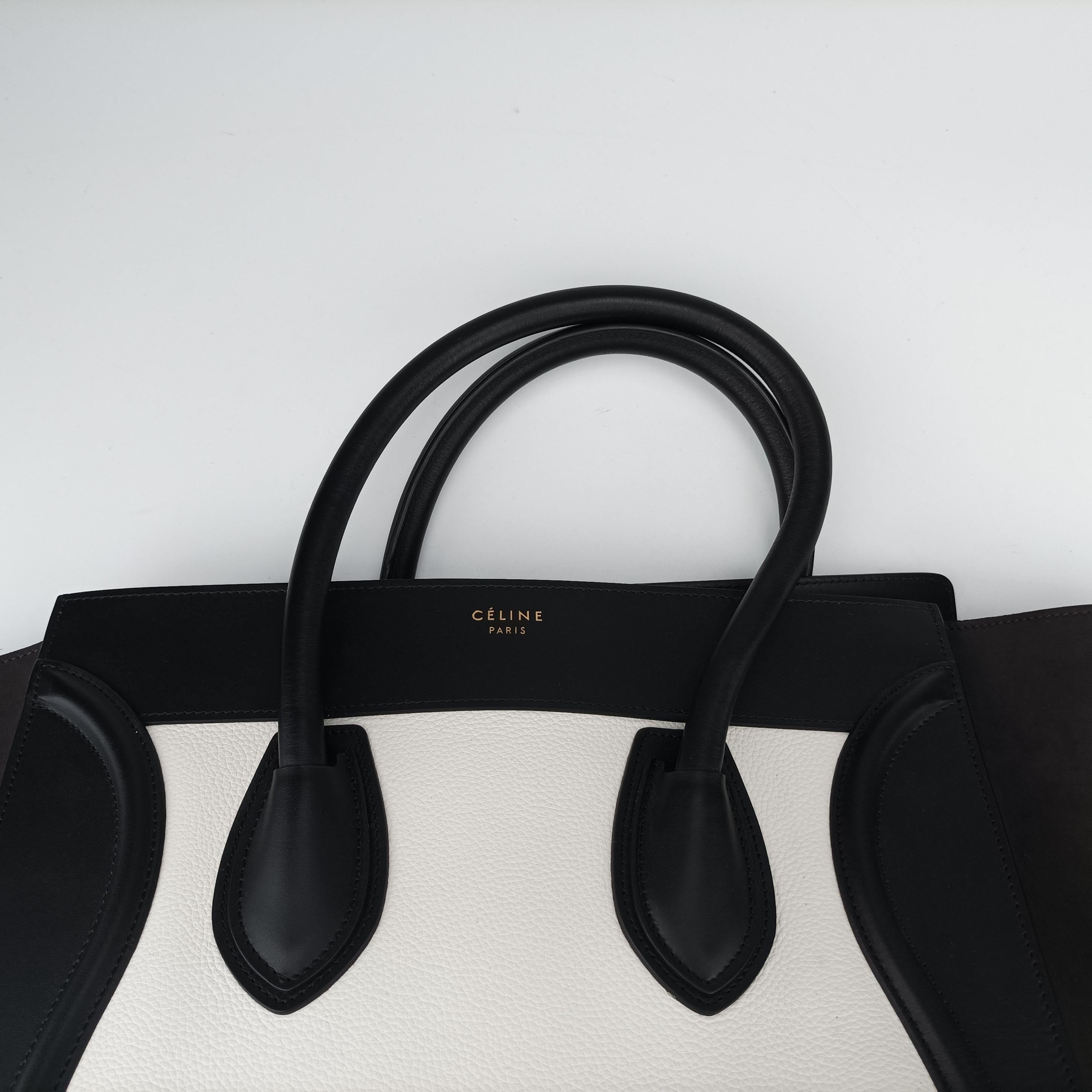 Pre-owned Celine Luggage Mini Shopper Black×white Leather  handbag | stylenewstar