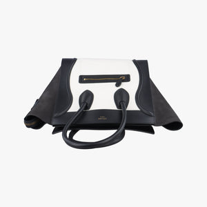 Pre-owned Celine Luggage Mini Shopper Black×white Leather  handbag | stylenewstar