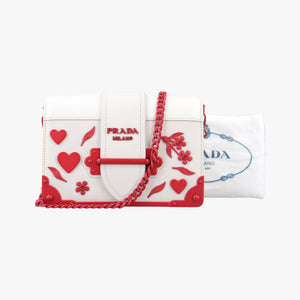 Secondhand Prada Cahier Heart and Flower White×red leather  shoulderbag | stylenewstar