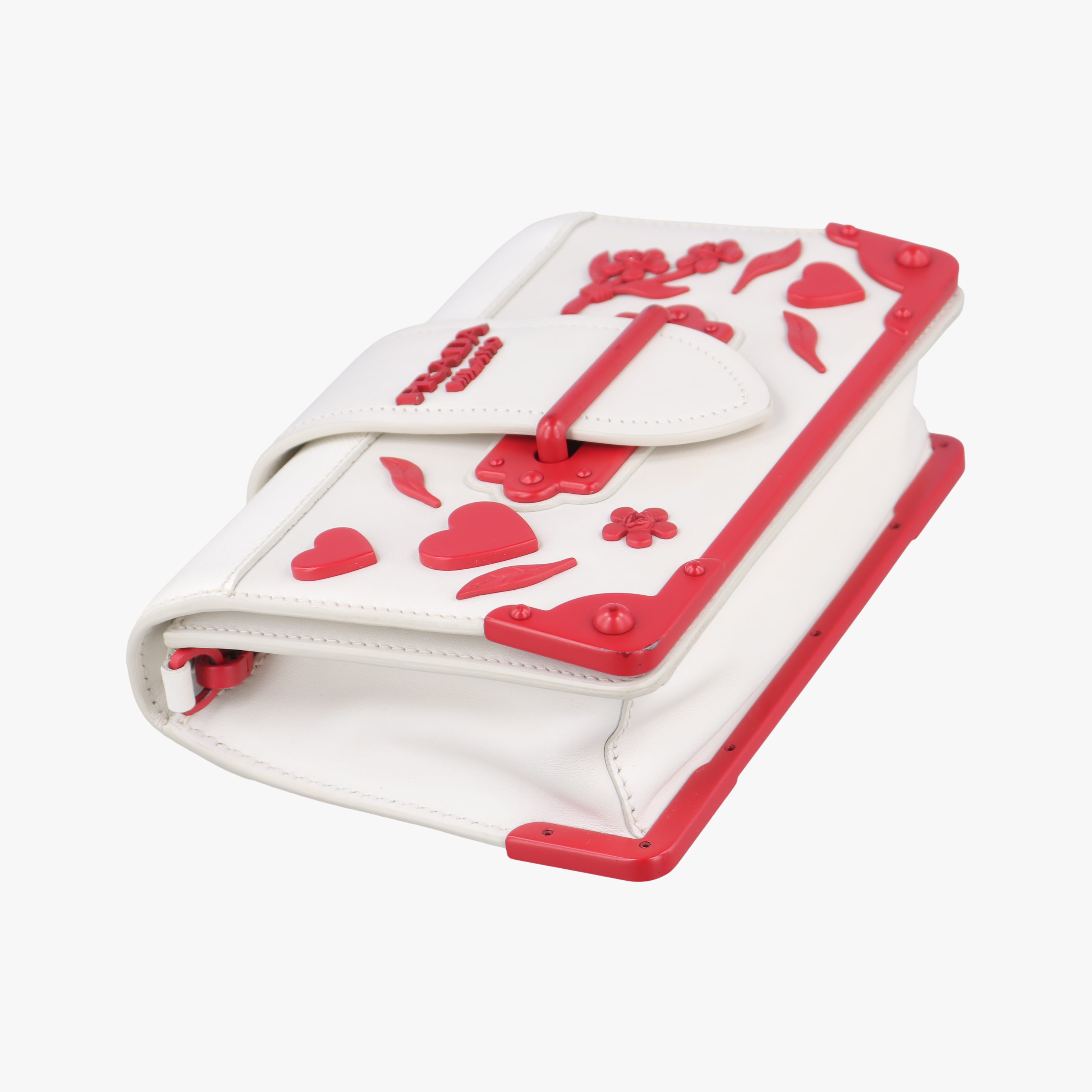 Secondhand Prada Cahier Heart and Flower White×red leather  shoulderbag | stylenewstar