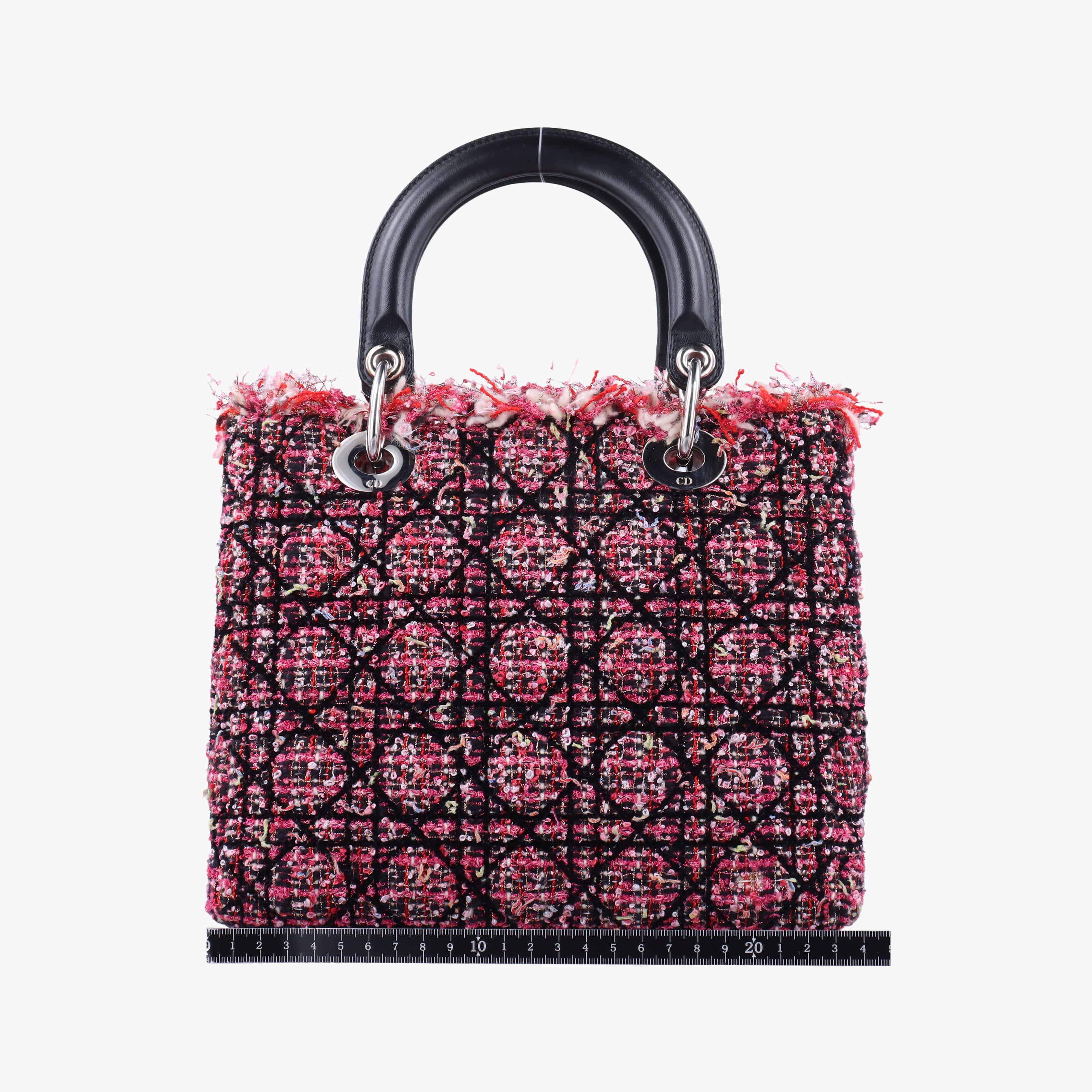 Pre-owned Christian Dior Lady Dior Pink×Black×Multicolour woolen × lambskin  shoulderbag | stylenewstar