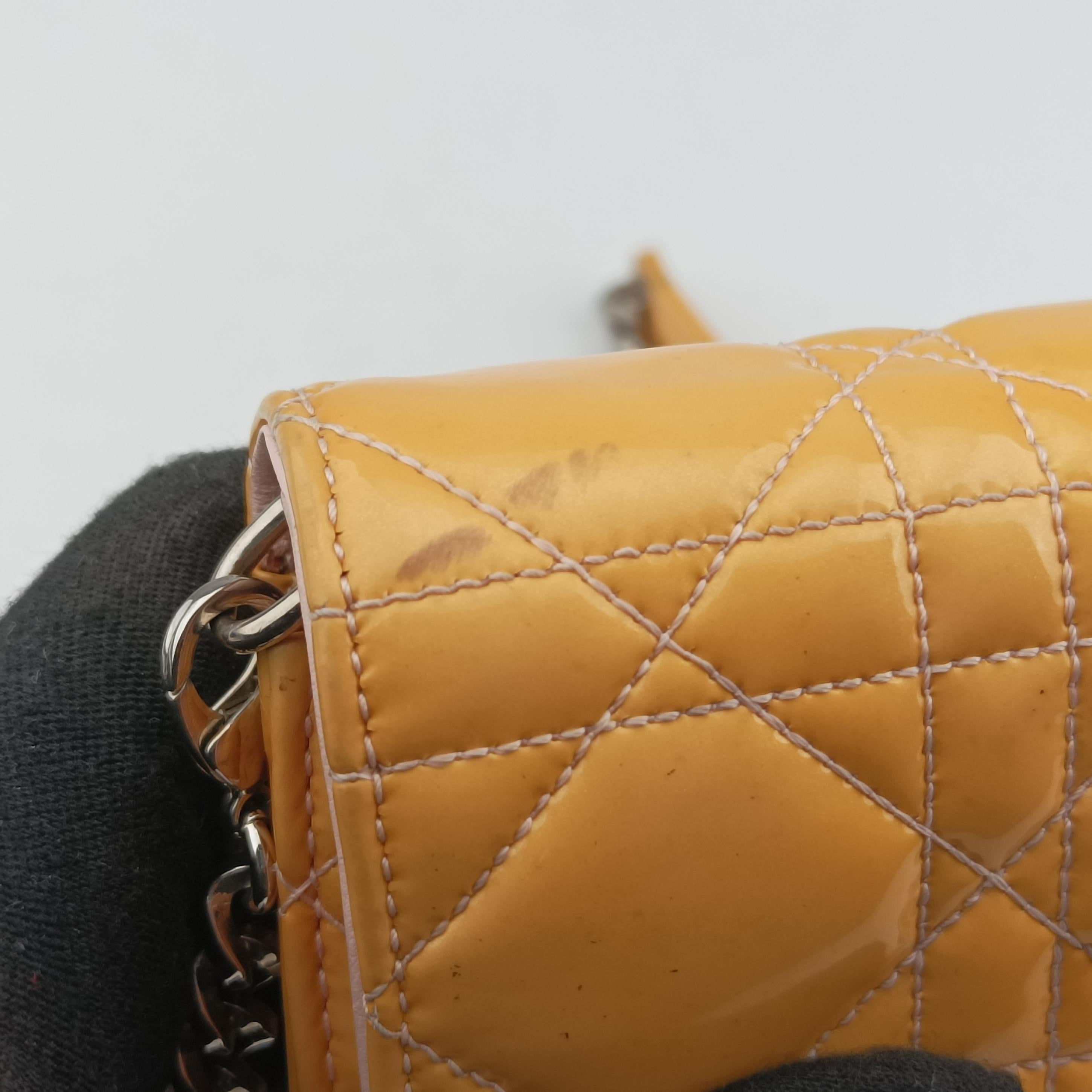 Pre-owned Christian Dior Cannage New Lock Yellow Patent  shoulderbag | stylenewstar