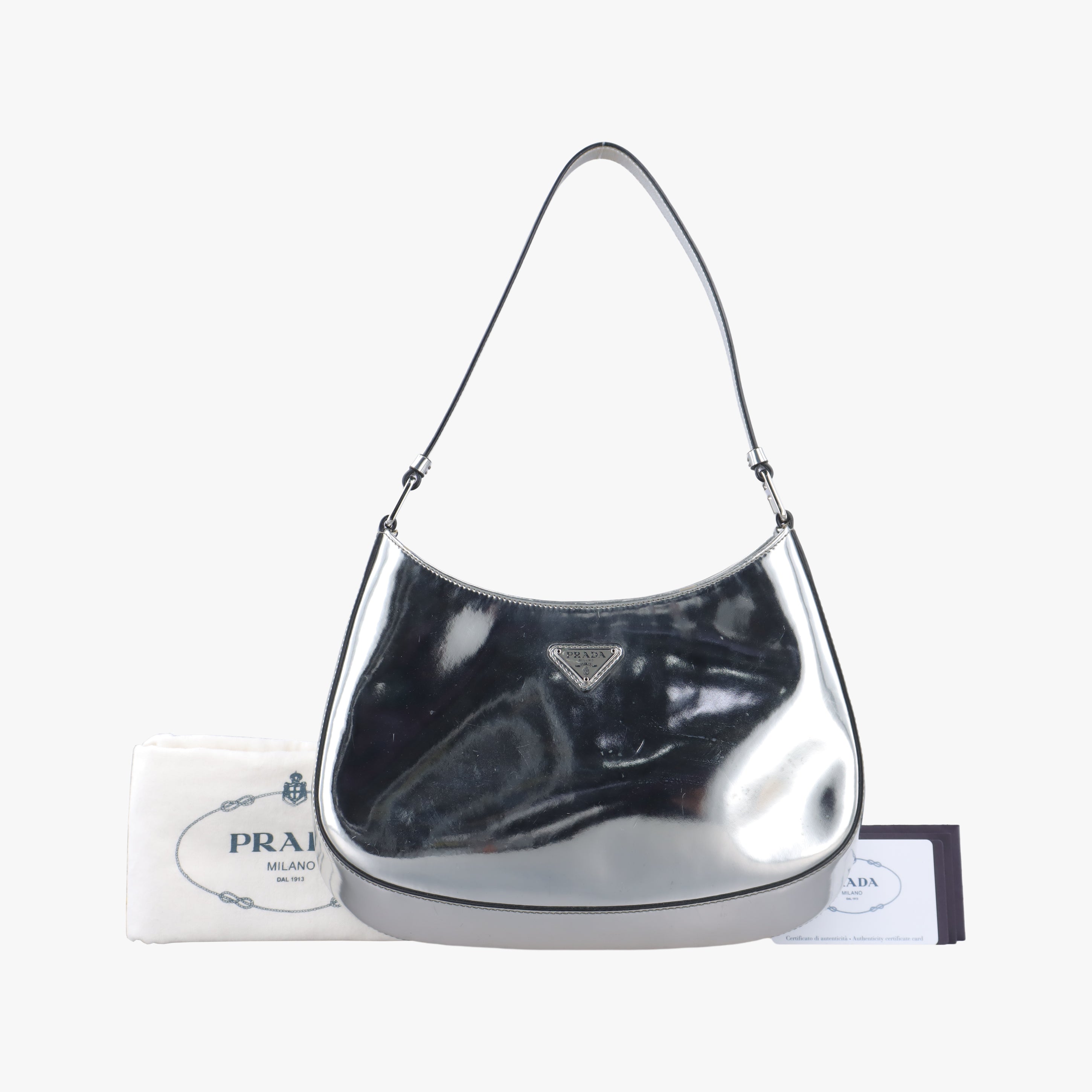 Pre-owned Prada Cleo Silver Enamel 1BC499 shoulderbag | stylenewstar