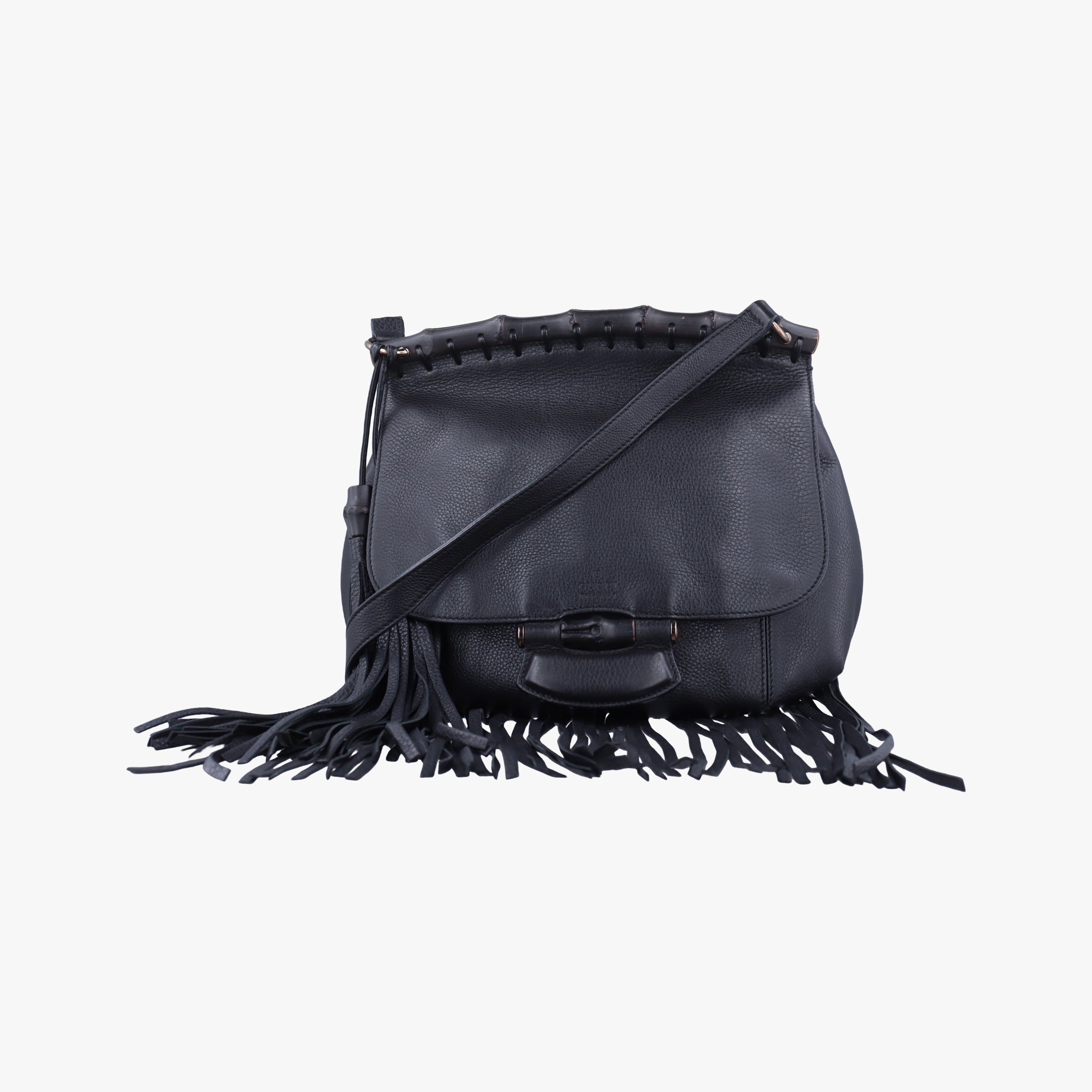 Pre-owned Gucci Bamboo Fringe Black Leather 347099 shoulderbag | stylenewstar