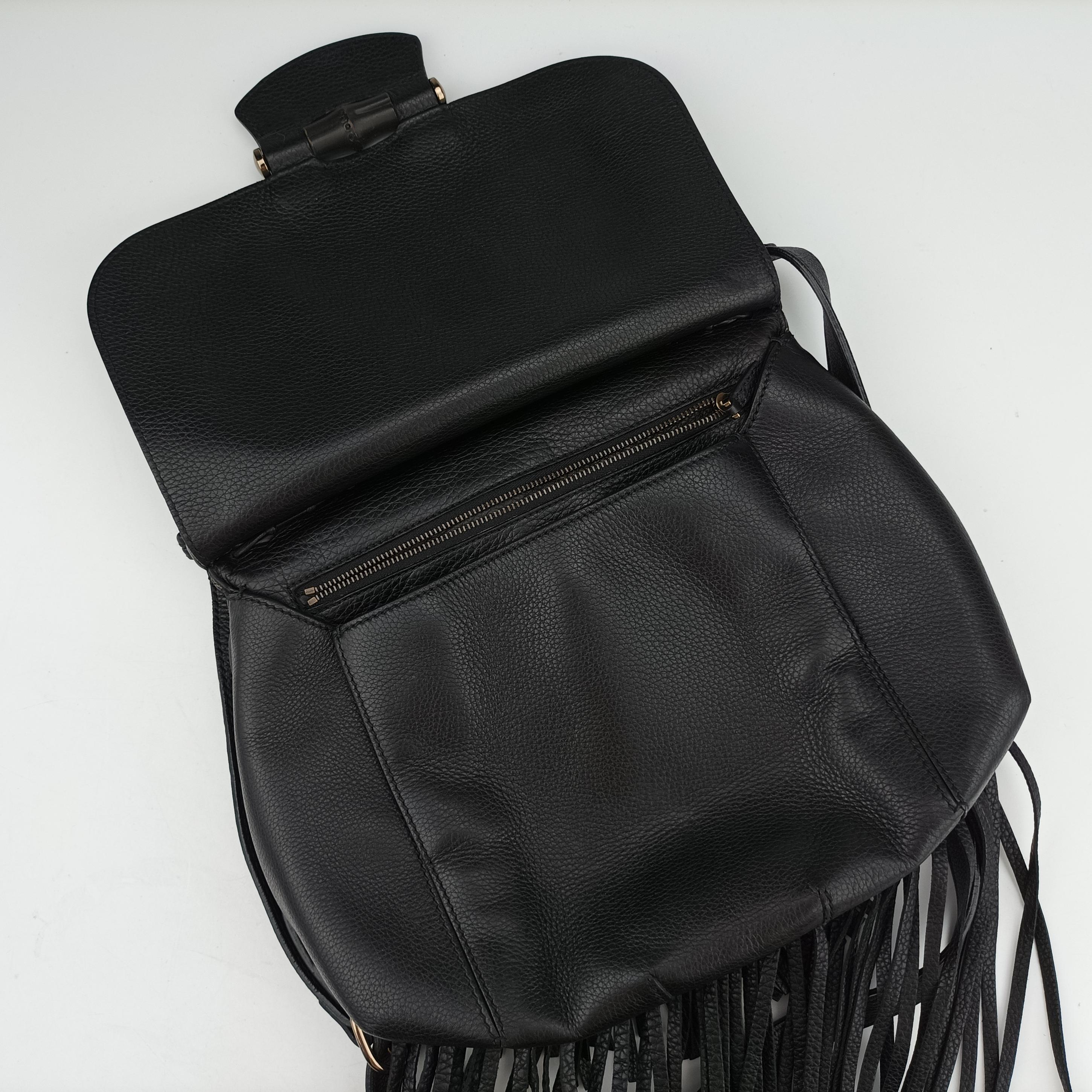 Pre-owned Gucci Bamboo Fringe Black Leather 347099 shoulderbag | stylenewstar