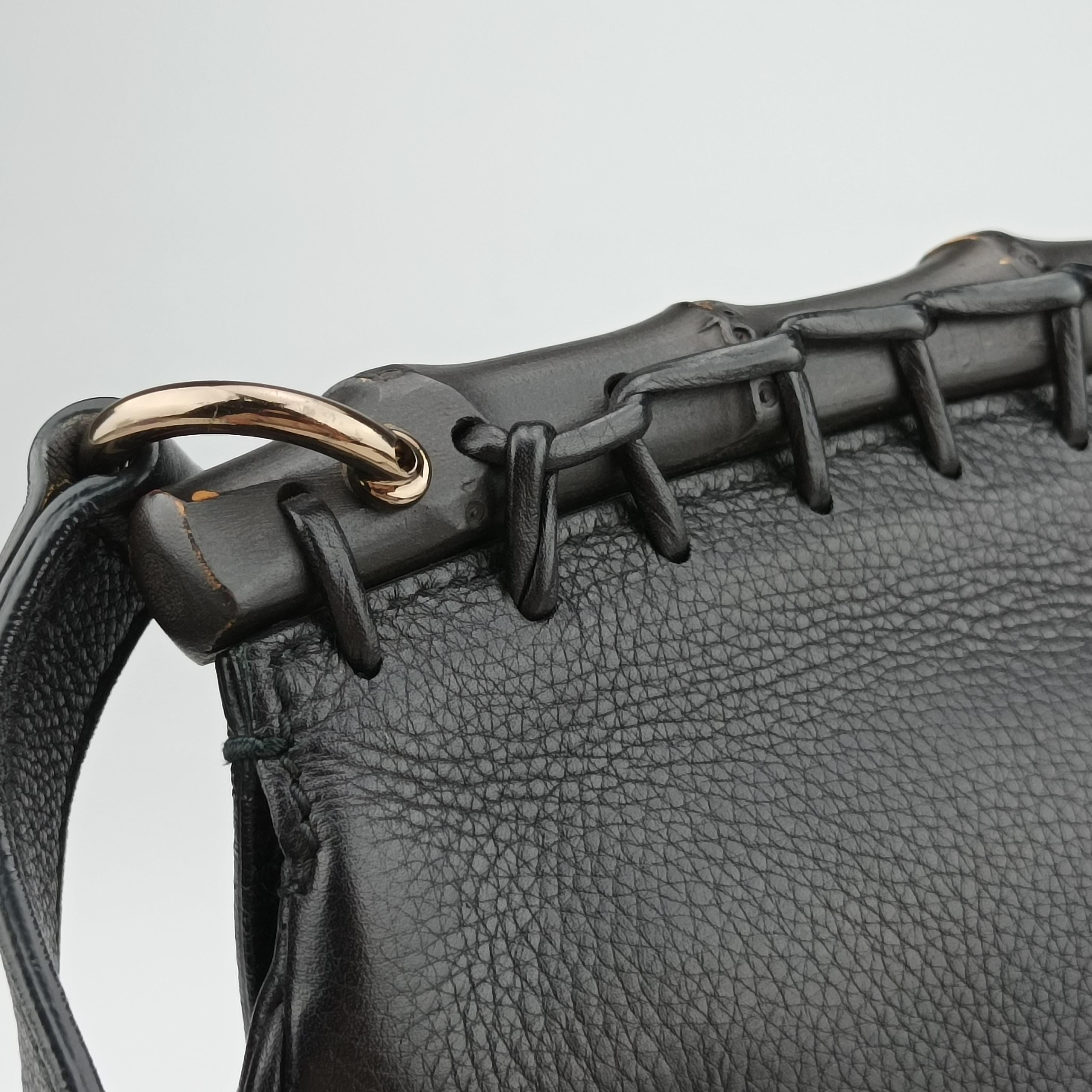 Pre-owned Gucci Bamboo Fringe Black Leather 347099 shoulderbag | stylenewstar
