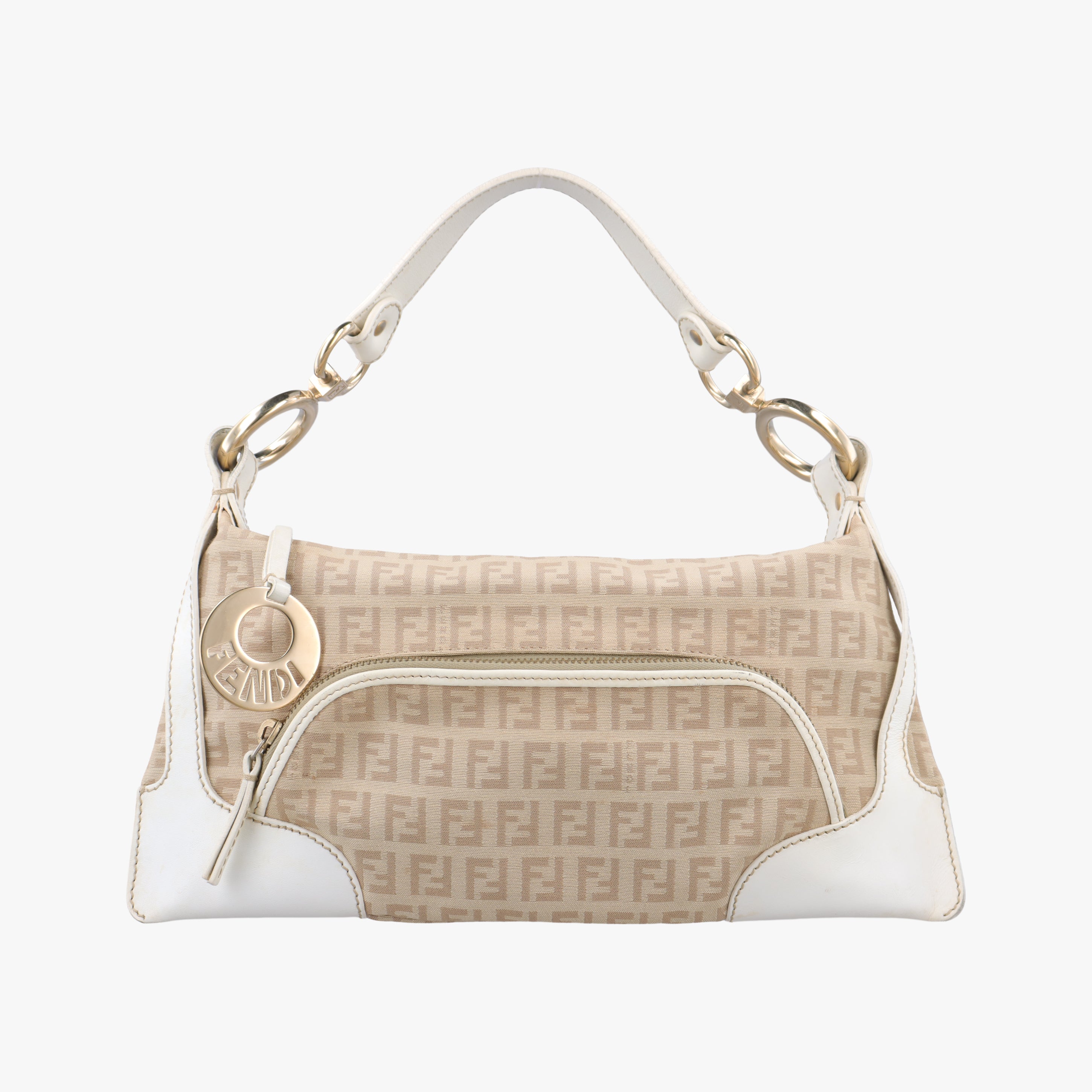 Pre-owned Fendi Chef Pocket Beige x White canvas 8BR464 handbag | stylenewstar