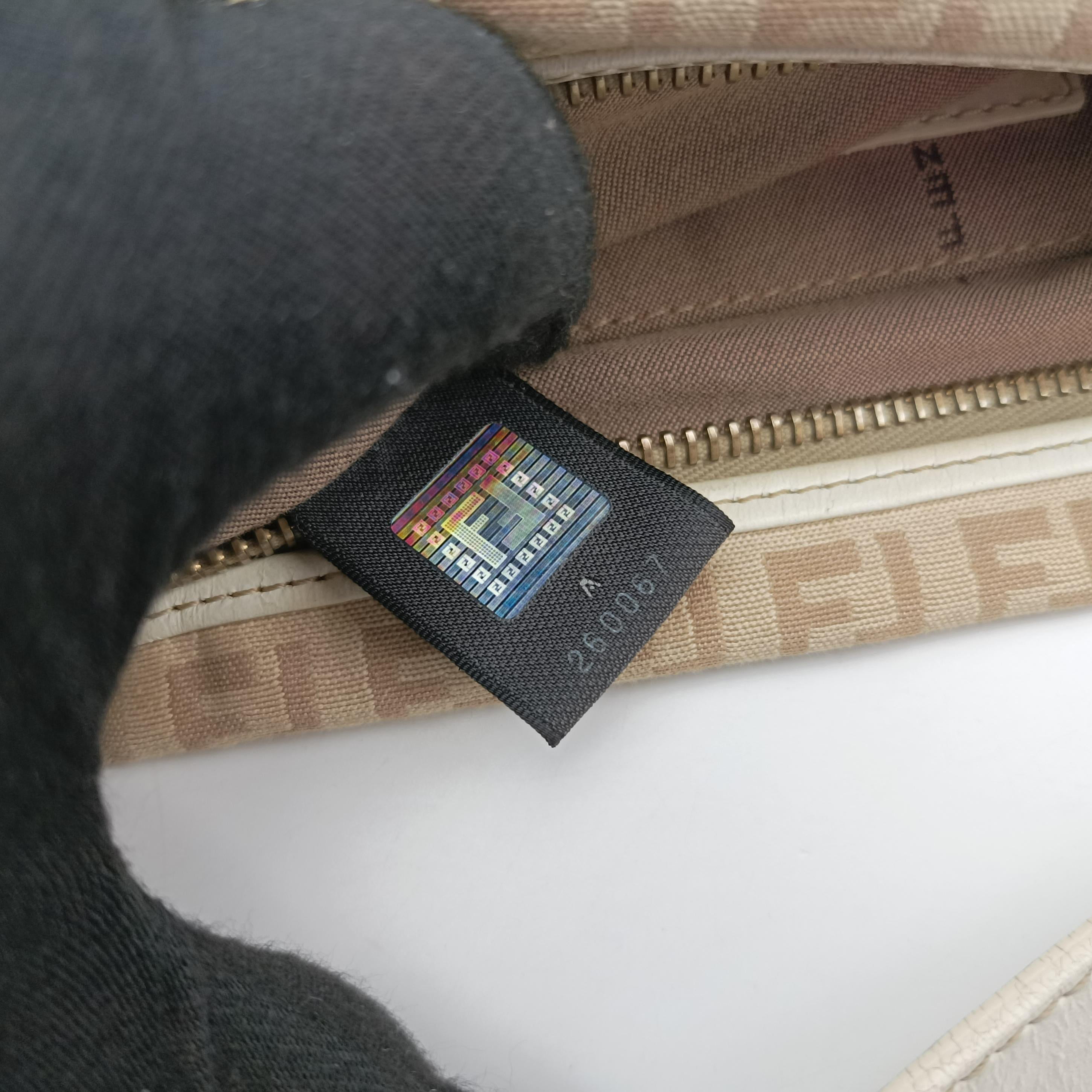 Pre-owned Fendi Chef Pocket Beige x White canvas 8BR464 handbag | stylenewstar