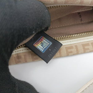 Pre-owned Fendi Chef Pocket Beige x White canvas 8BR464 handbag | stylenewstar