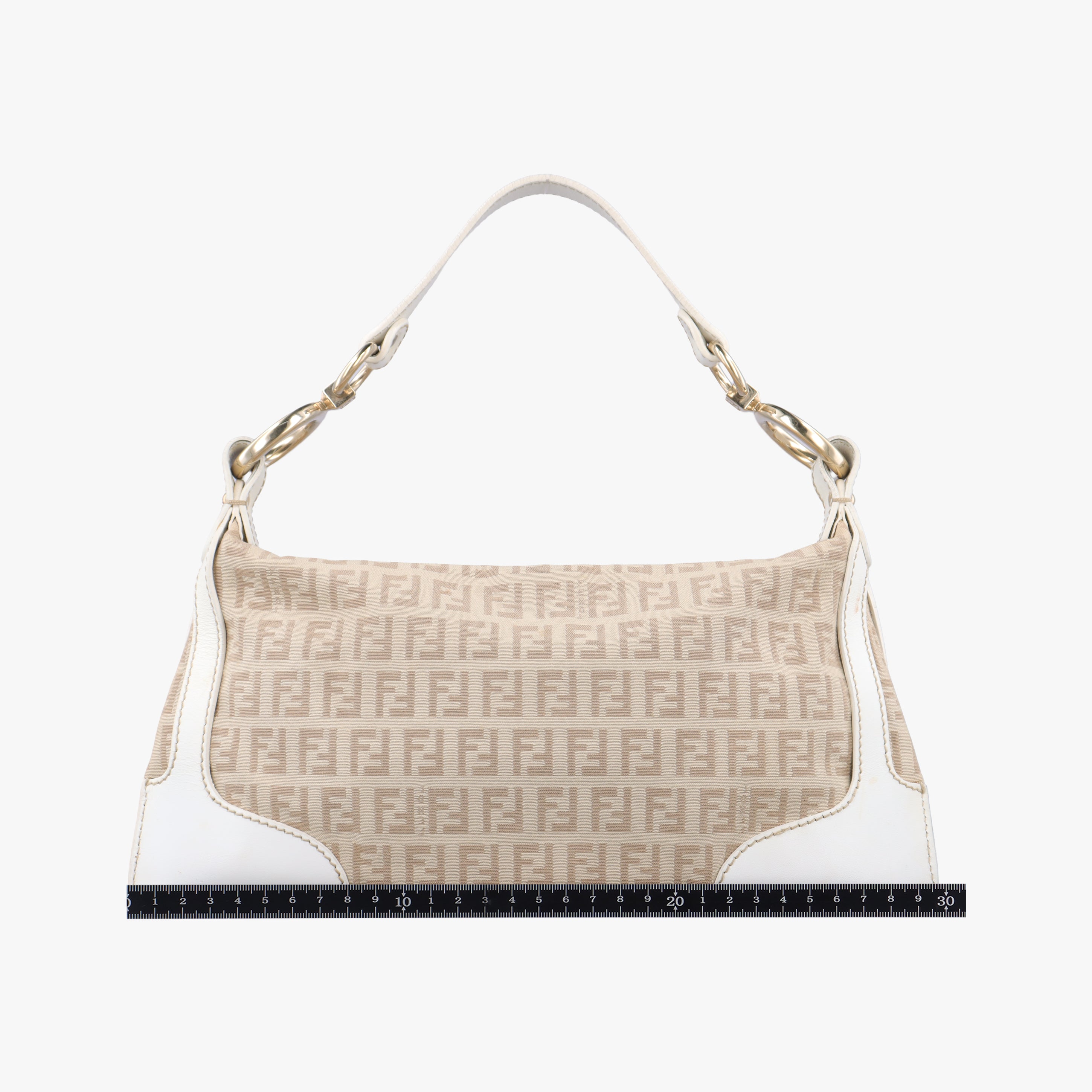 Pre-owned Fendi Chef Pocket Beige x White canvas 8BR464 handbag | stylenewstar